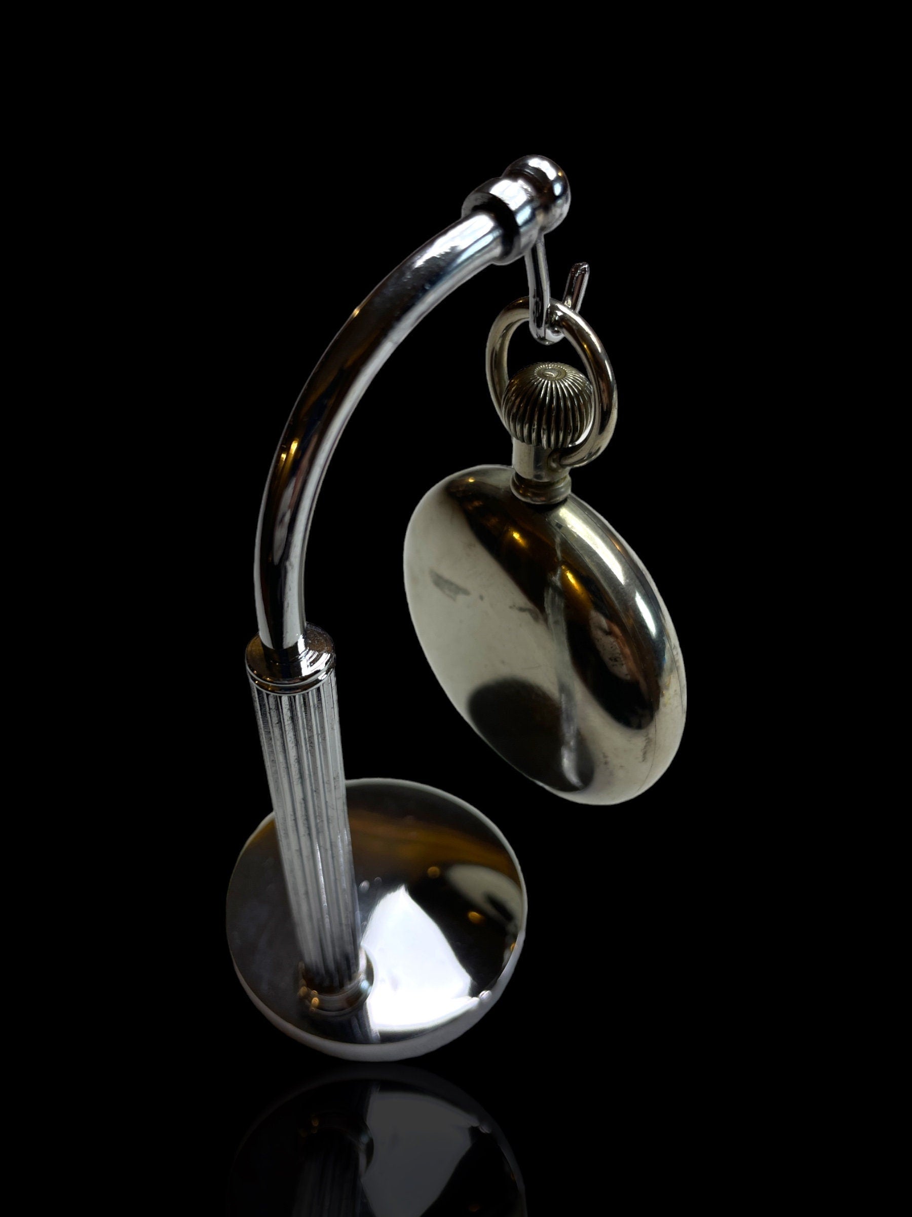 Nickel and Black-faced Elgin Pocket Watch. With Stand.