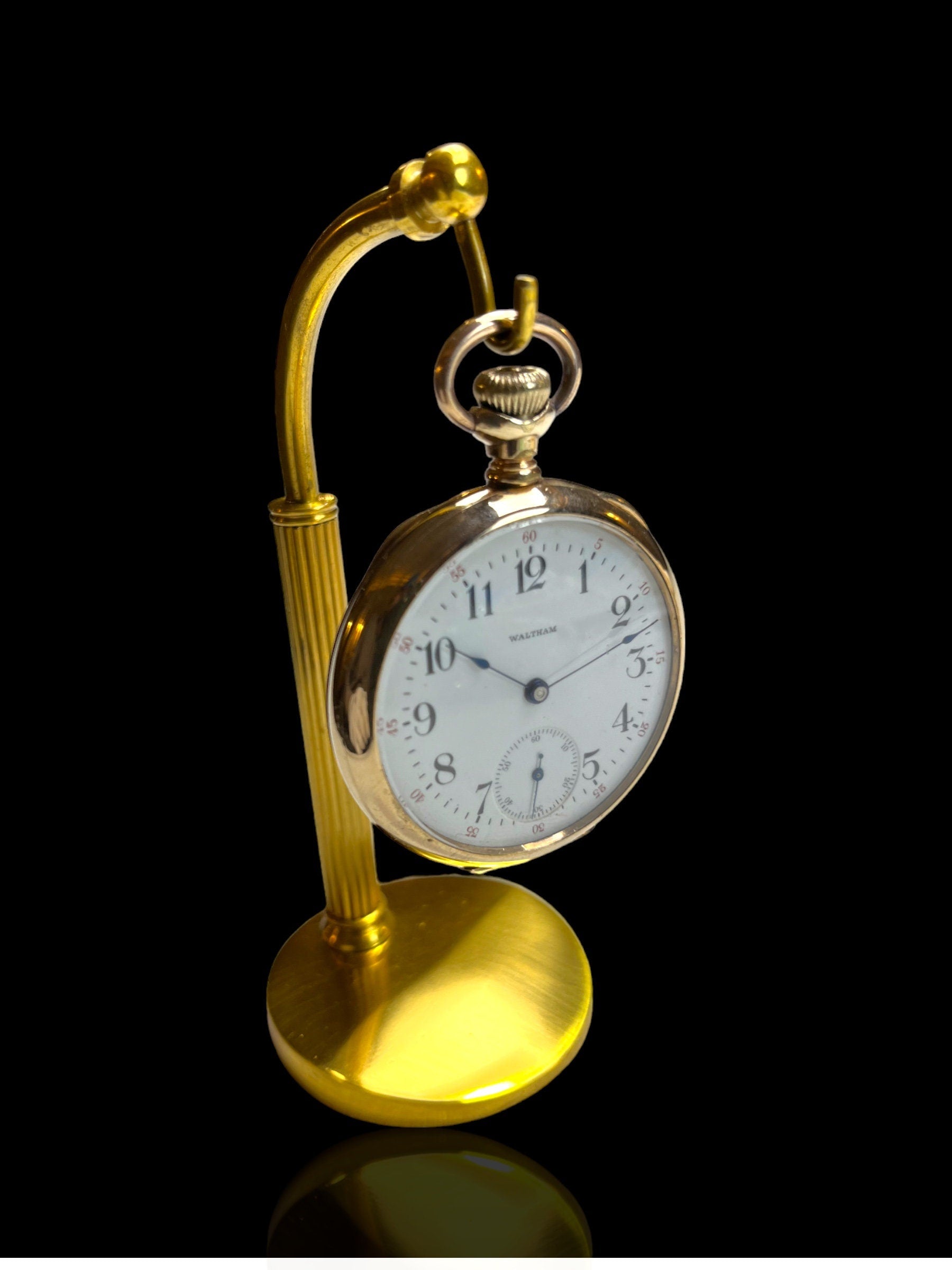 Gold-Plate Waltham Pocket Watch with Display Stand: 15 Jewel Movement