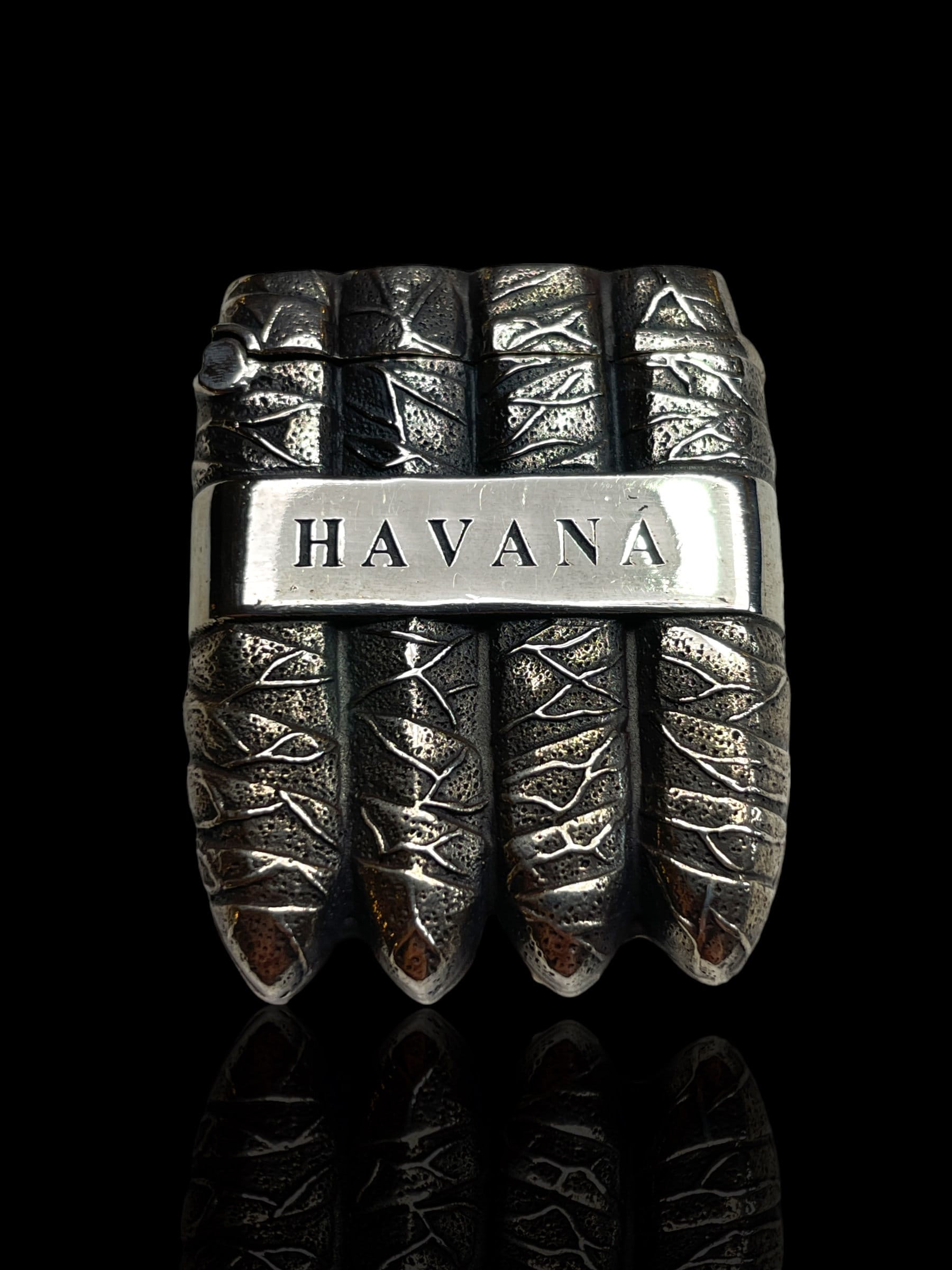 Exceptional Vintage Cigar-shaped Sterling Silver Vesta (Match Holder) . Engraved 'Havana'.
