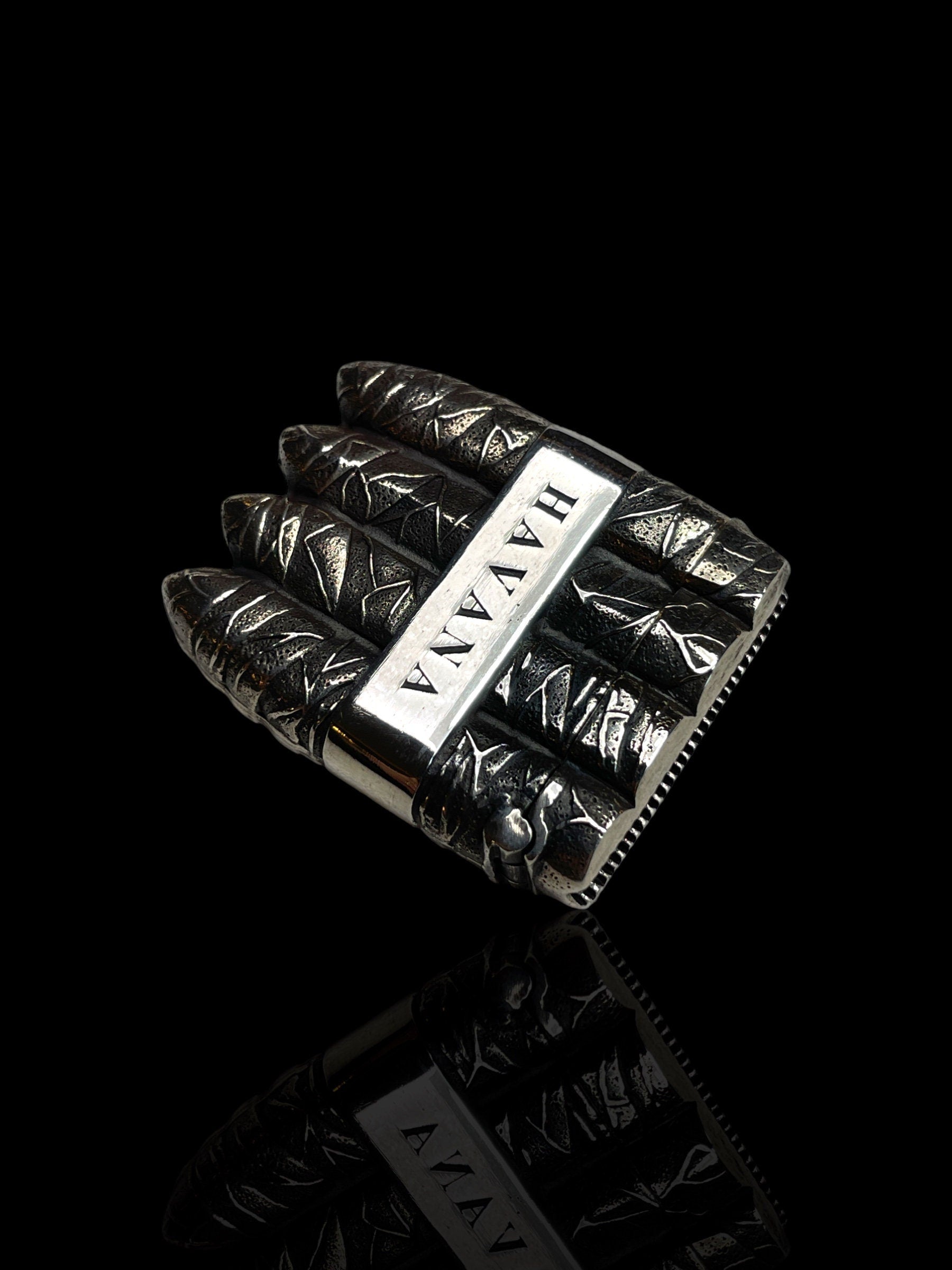 Exceptional Vintage Cigar-shaped Sterling Silver Vesta (Match Holder) . Engraved 'Havana'.