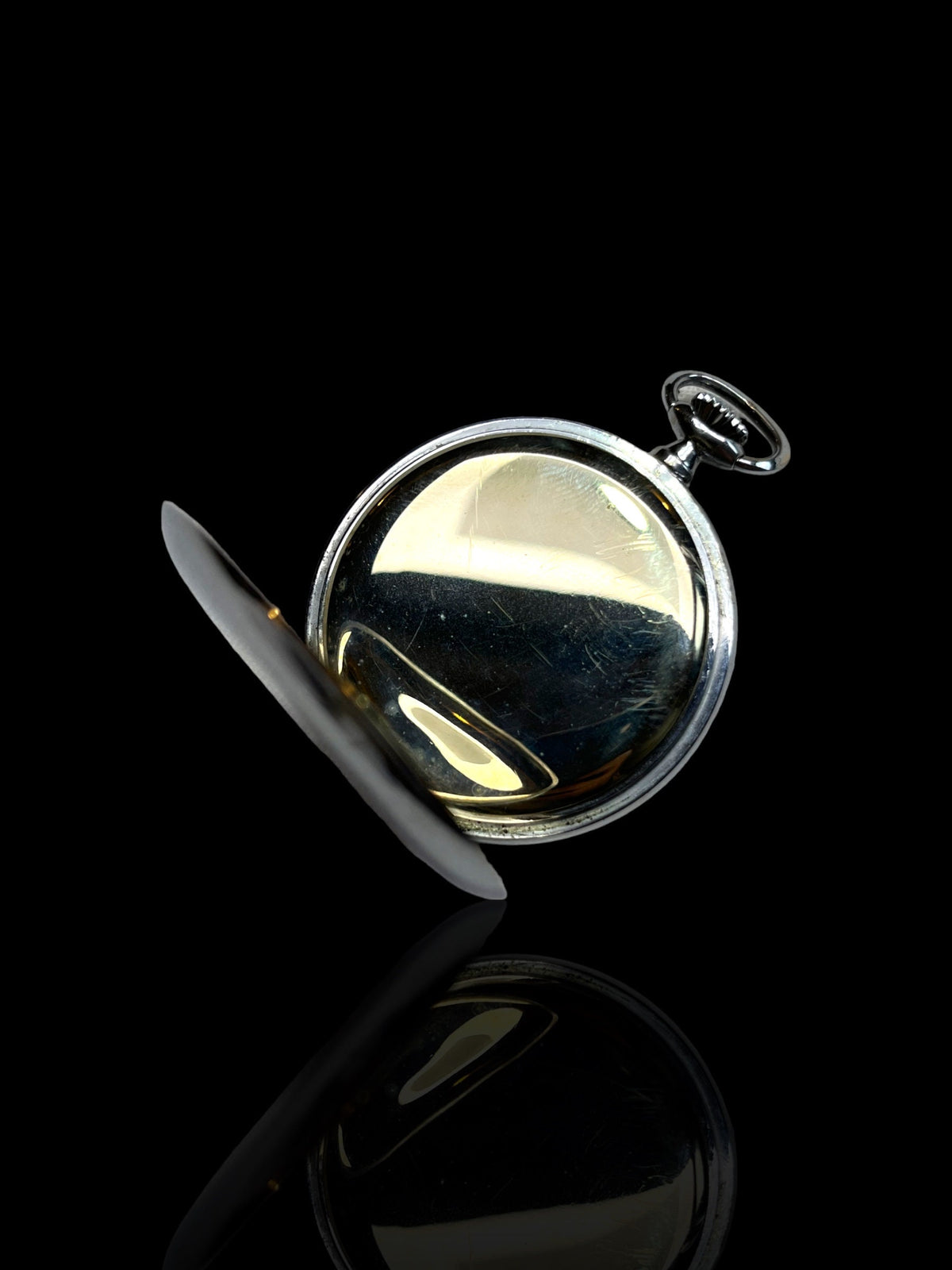 Swiss-Made Steel Pocket Watch with Desk Stand & Keychain