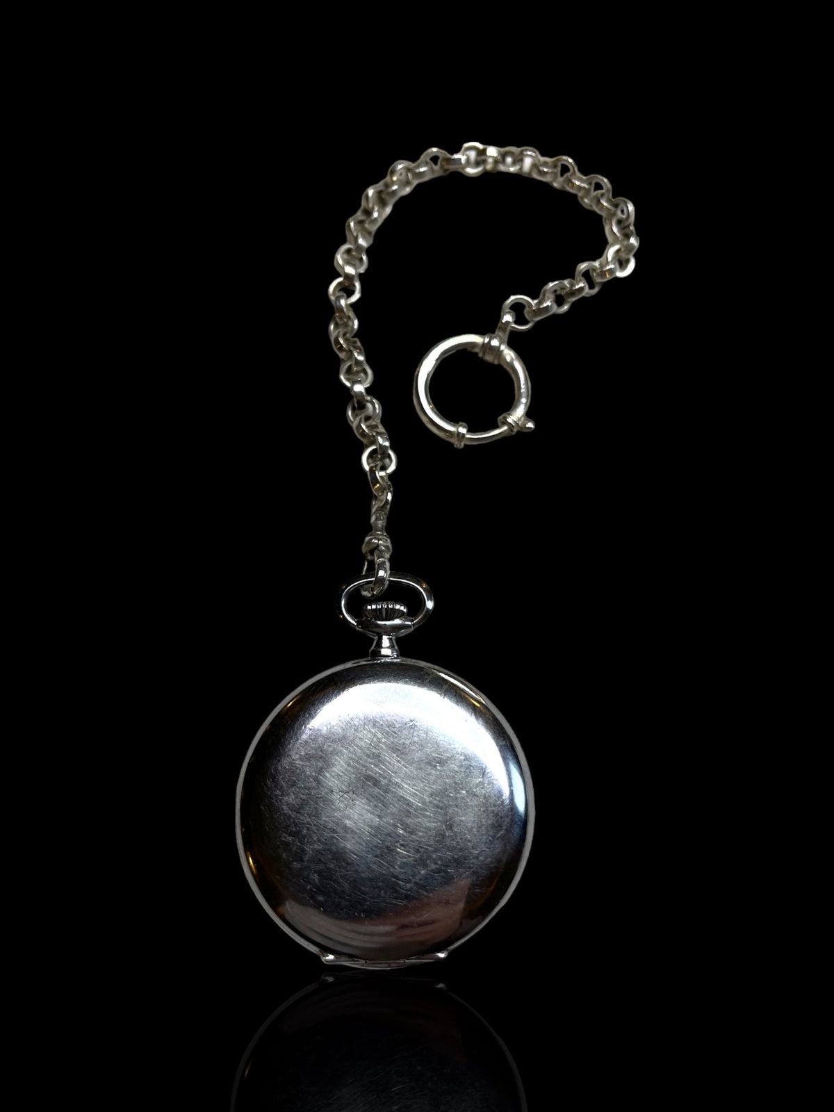 Swiss-Made Steel Pocket Watch with Desk Stand & Keychain