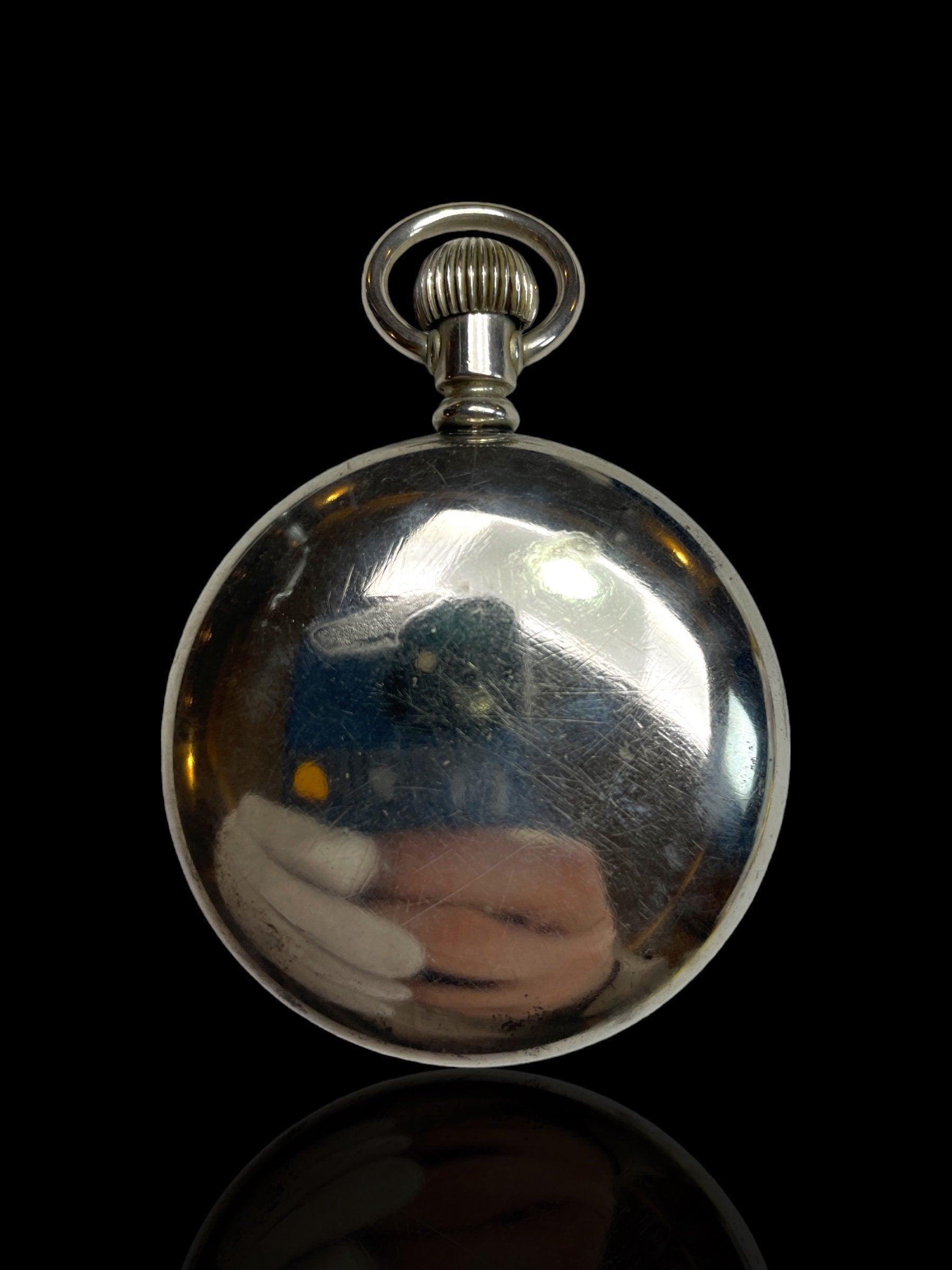 Nickel and Black-faced Elgin Pocket Watch. With Stand.