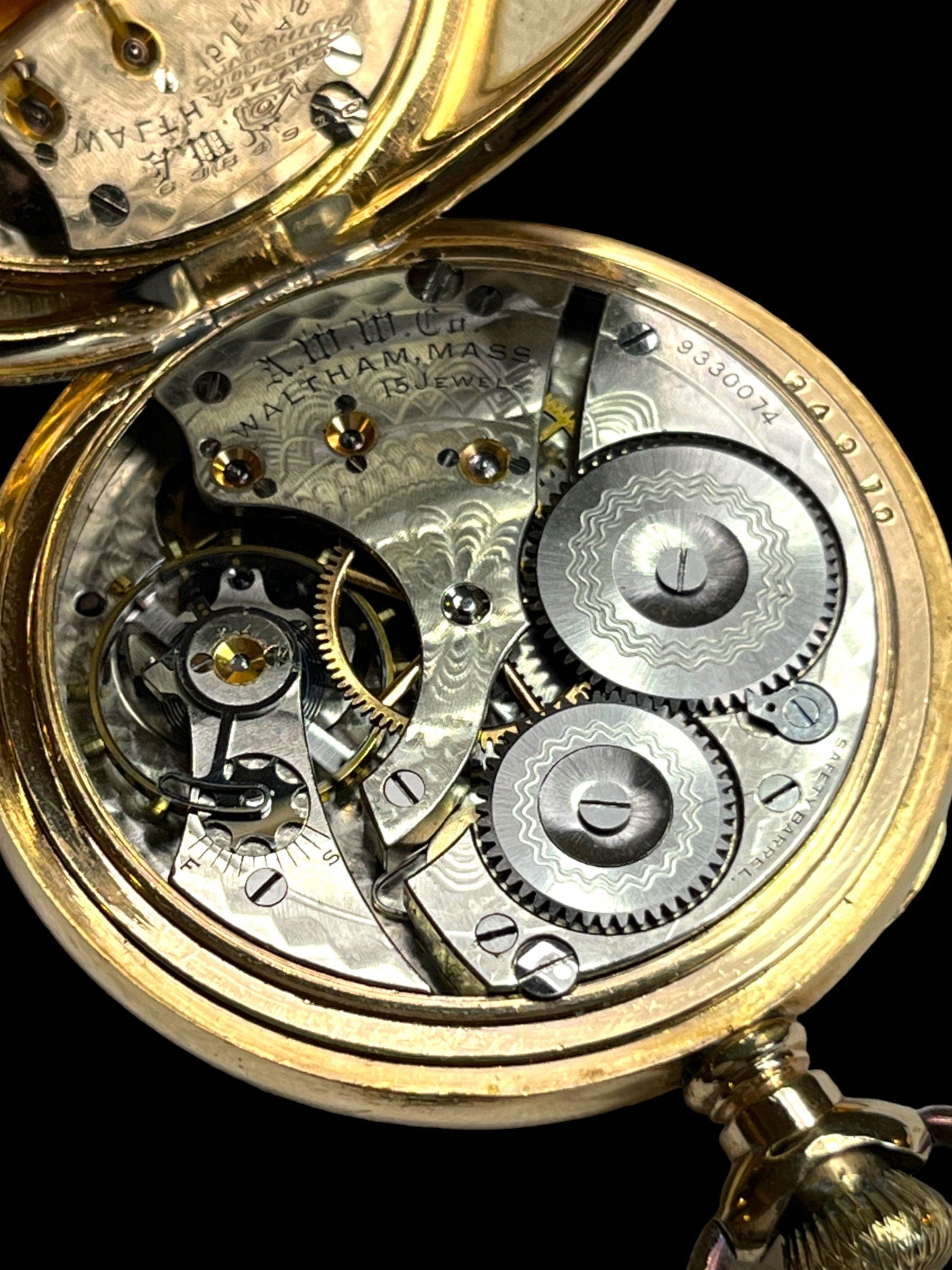 Gold-Plate Waltham Pocket Watch with Display Stand: 15 Jewel Movement