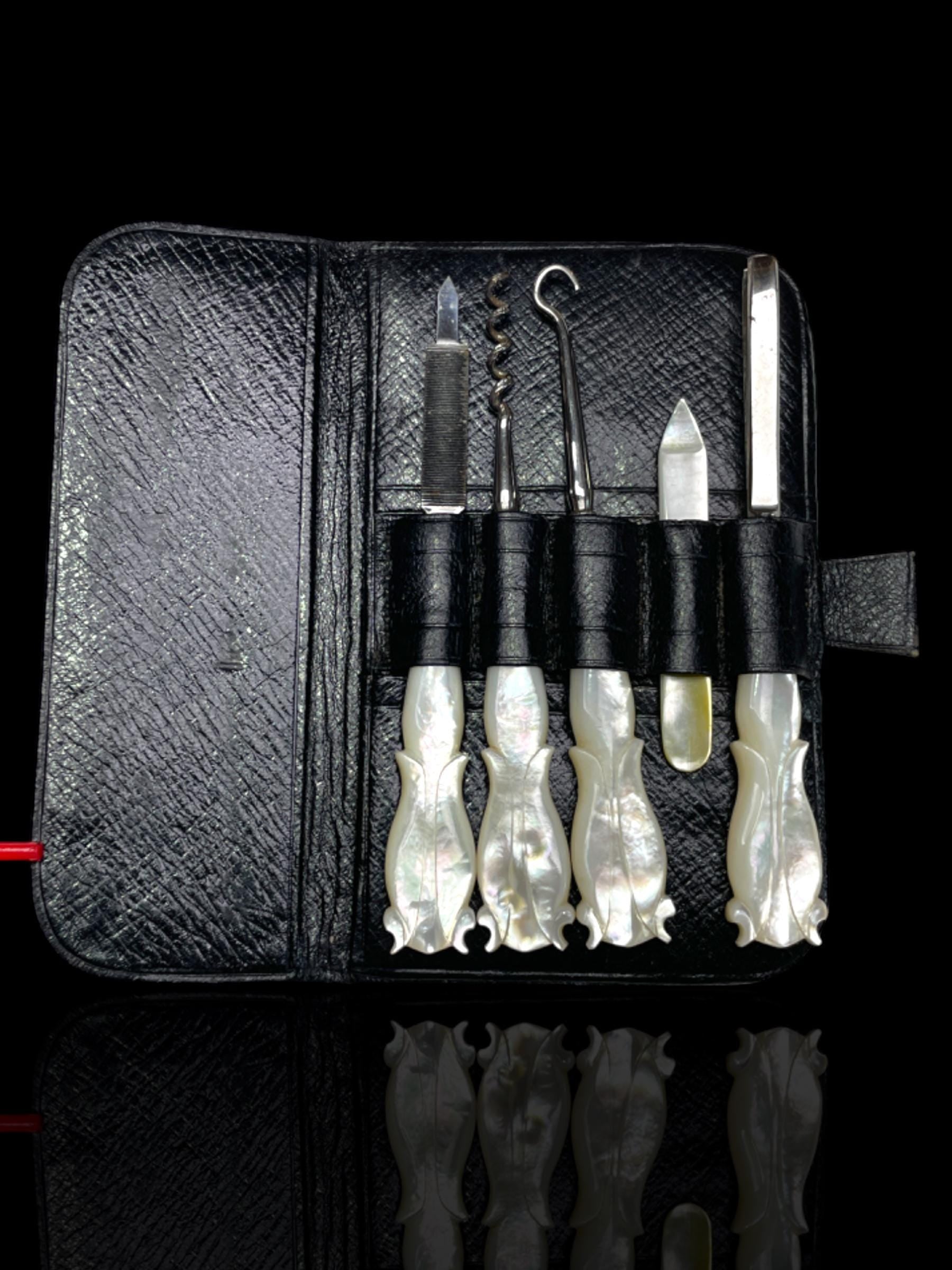 Mother of Pearl Travelling Vanity Set. Cased.