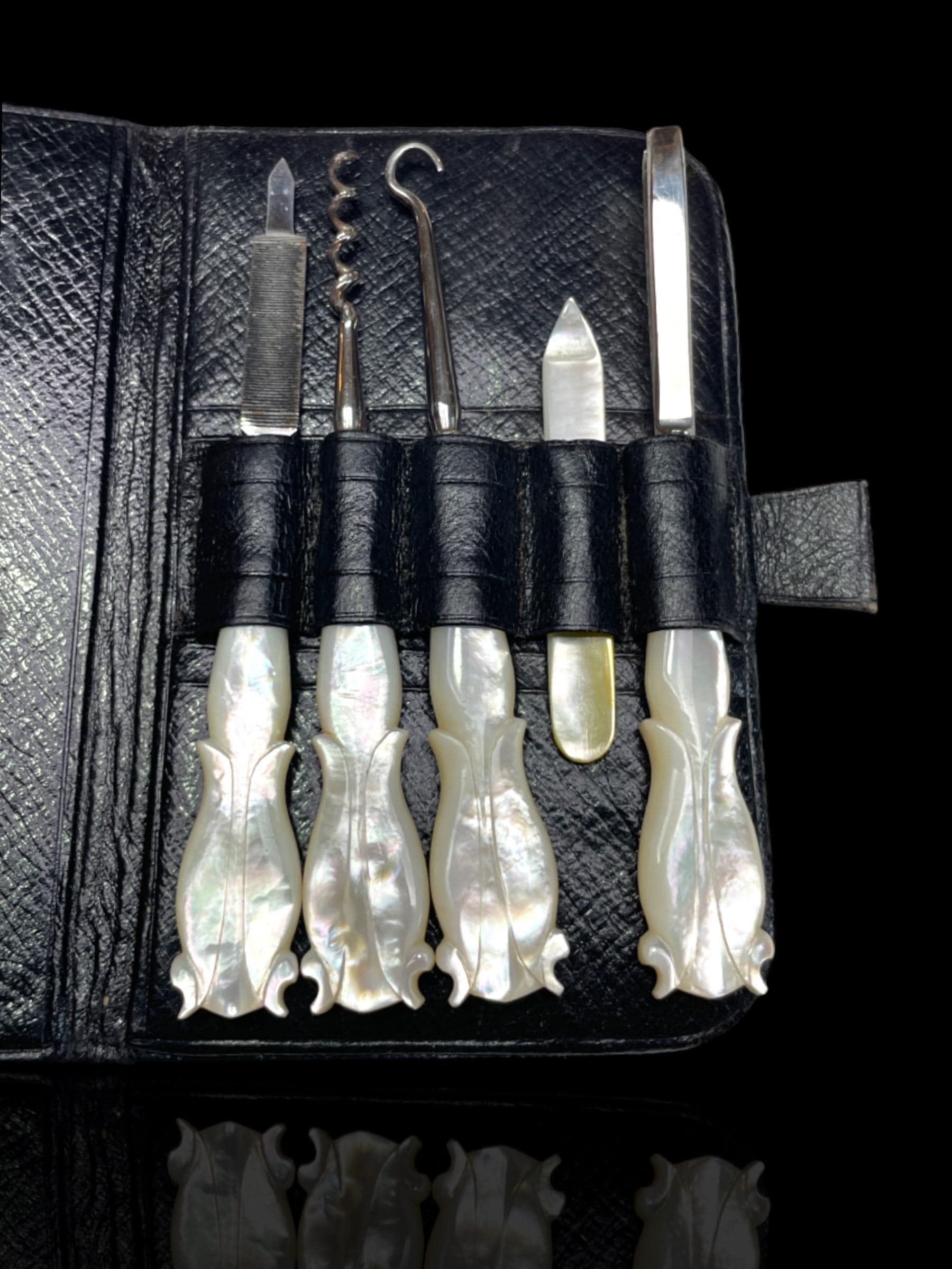 Mother of Pearl Travelling Vanity Set. Cased.