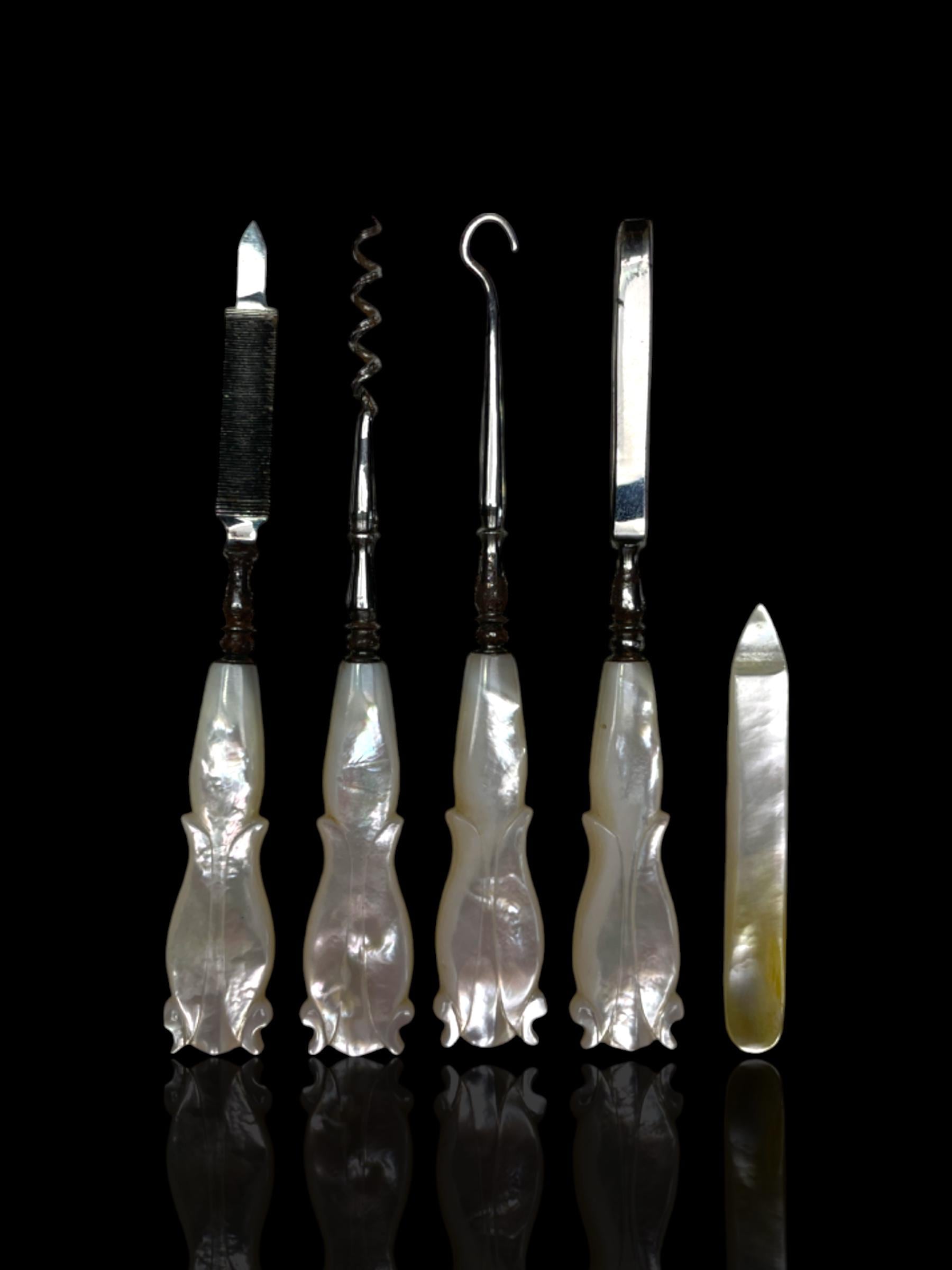 Mother of Pearl Travelling Vanity Set. Cased.