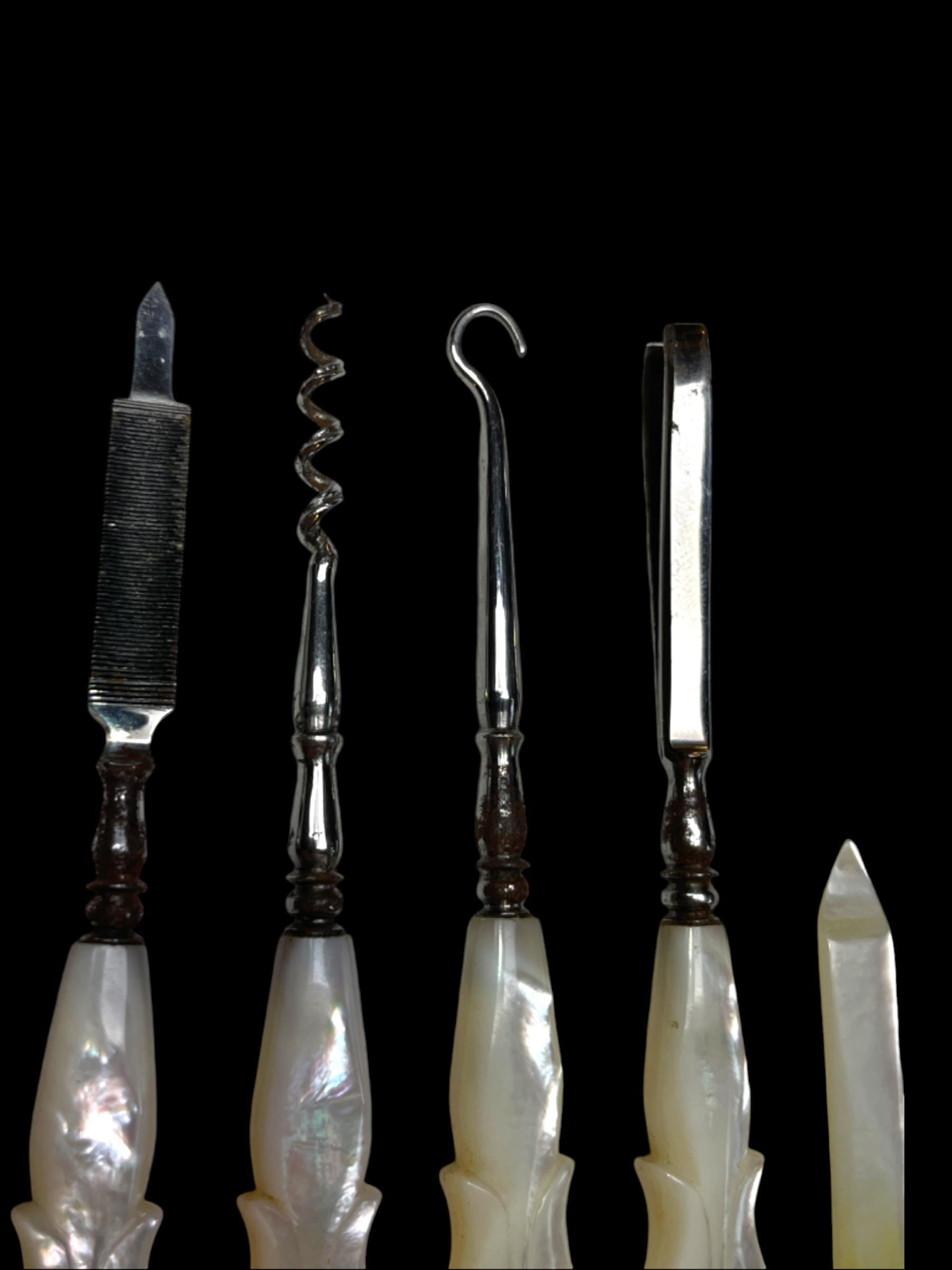 Mother of Pearl Travelling Vanity Set. Cased.
