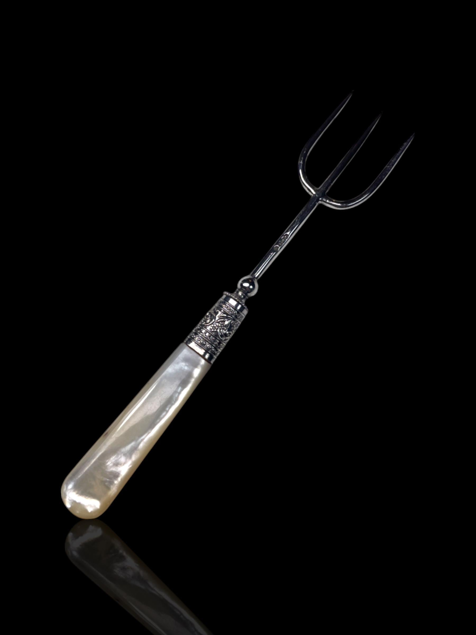 Vintage Mother of Pearl Sterling Silver Fork: 1921, Francis Howard, England.