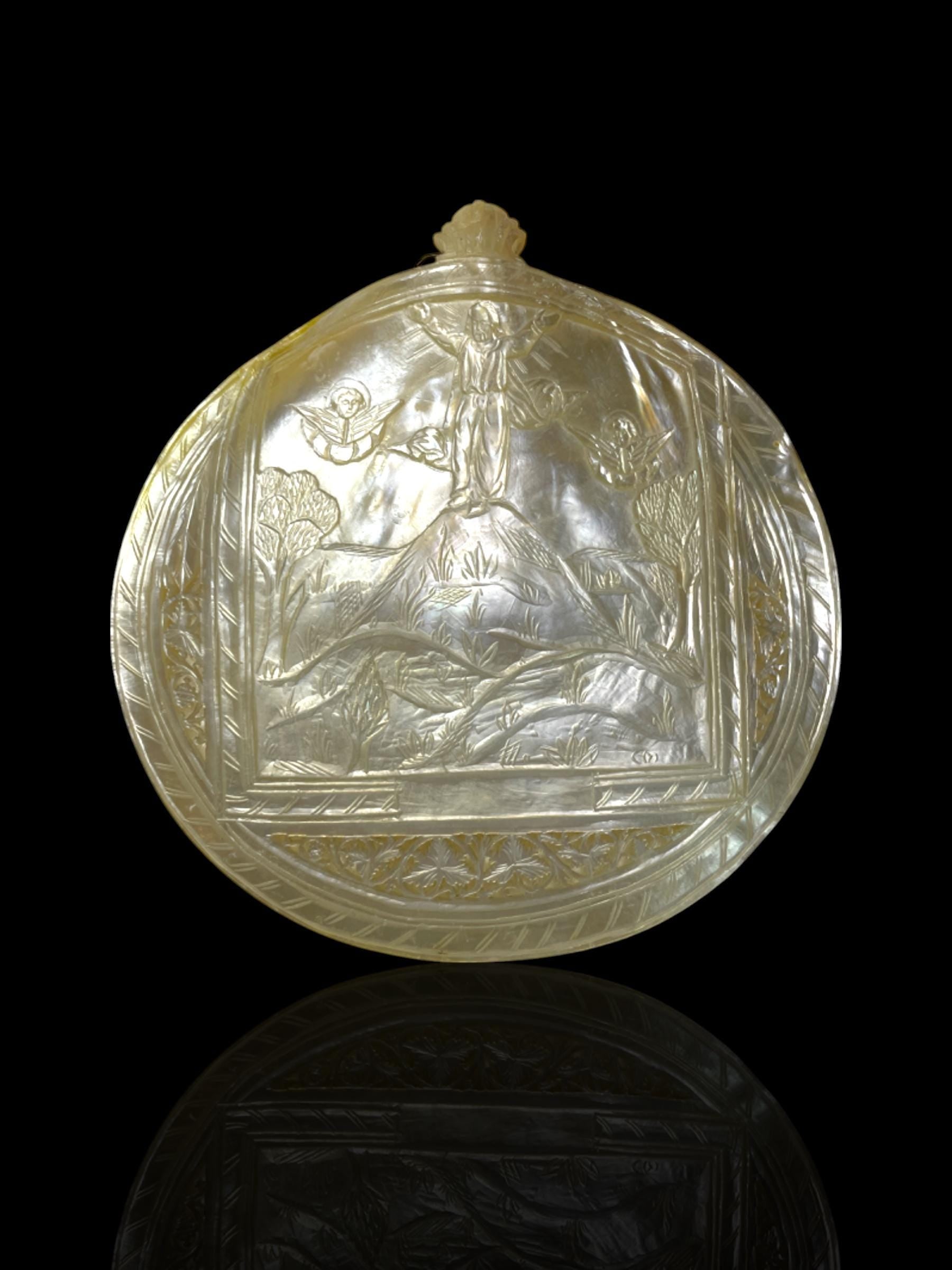 Typical Nativity Scene Mother of Pearl Carving, Bethlehem. Pair.
