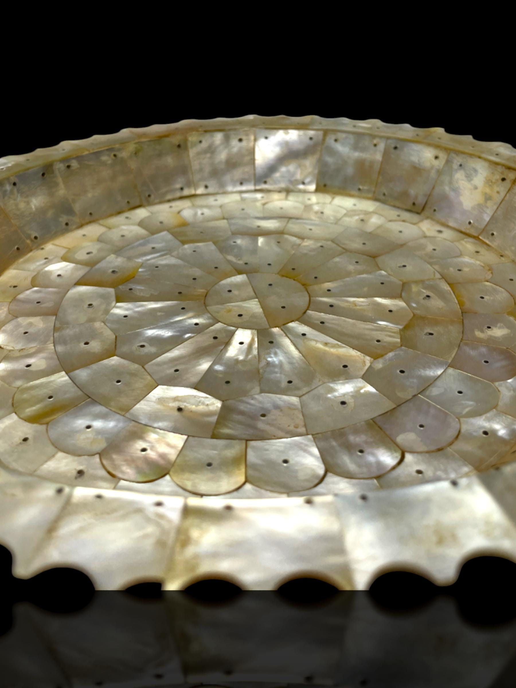Large Antique Goa Mother of Pearl Serving Dish. With Stand.