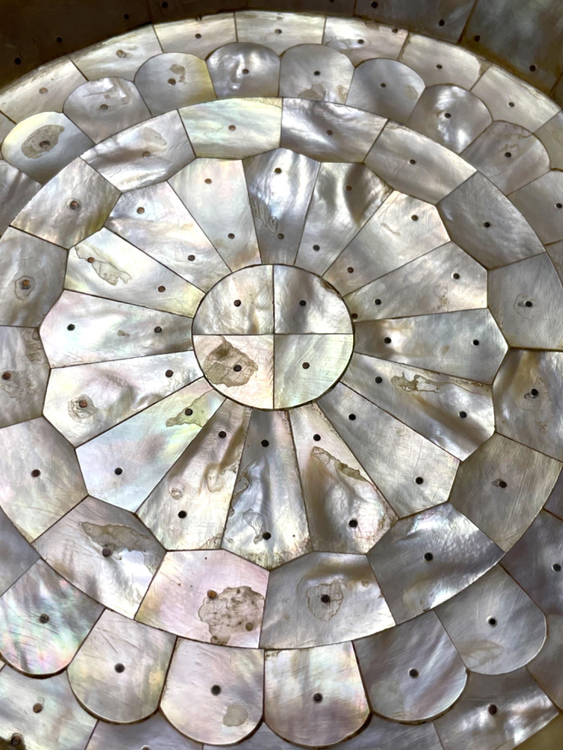 Large Antique Goa Mother of Pearl Serving Dish. With Stand.