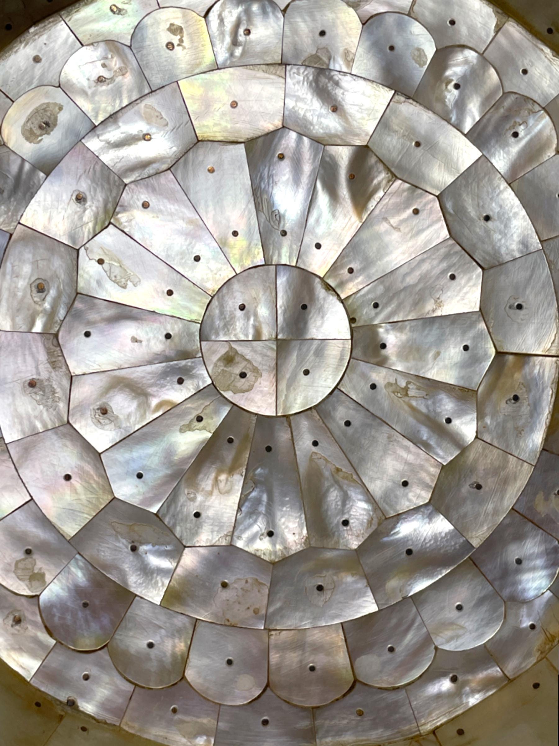Large Antique Goa Mother of Pearl Serving Dish. With Stand.