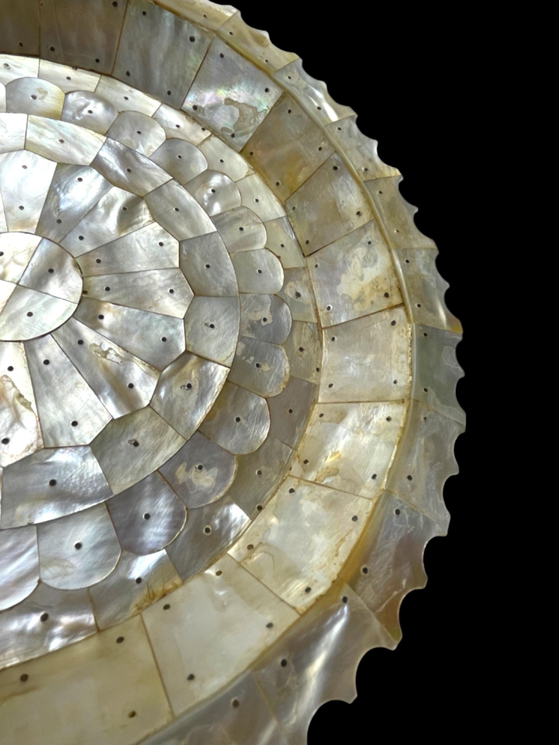 Large Antique Goa Mother of Pearl Serving Dish. With Stand.