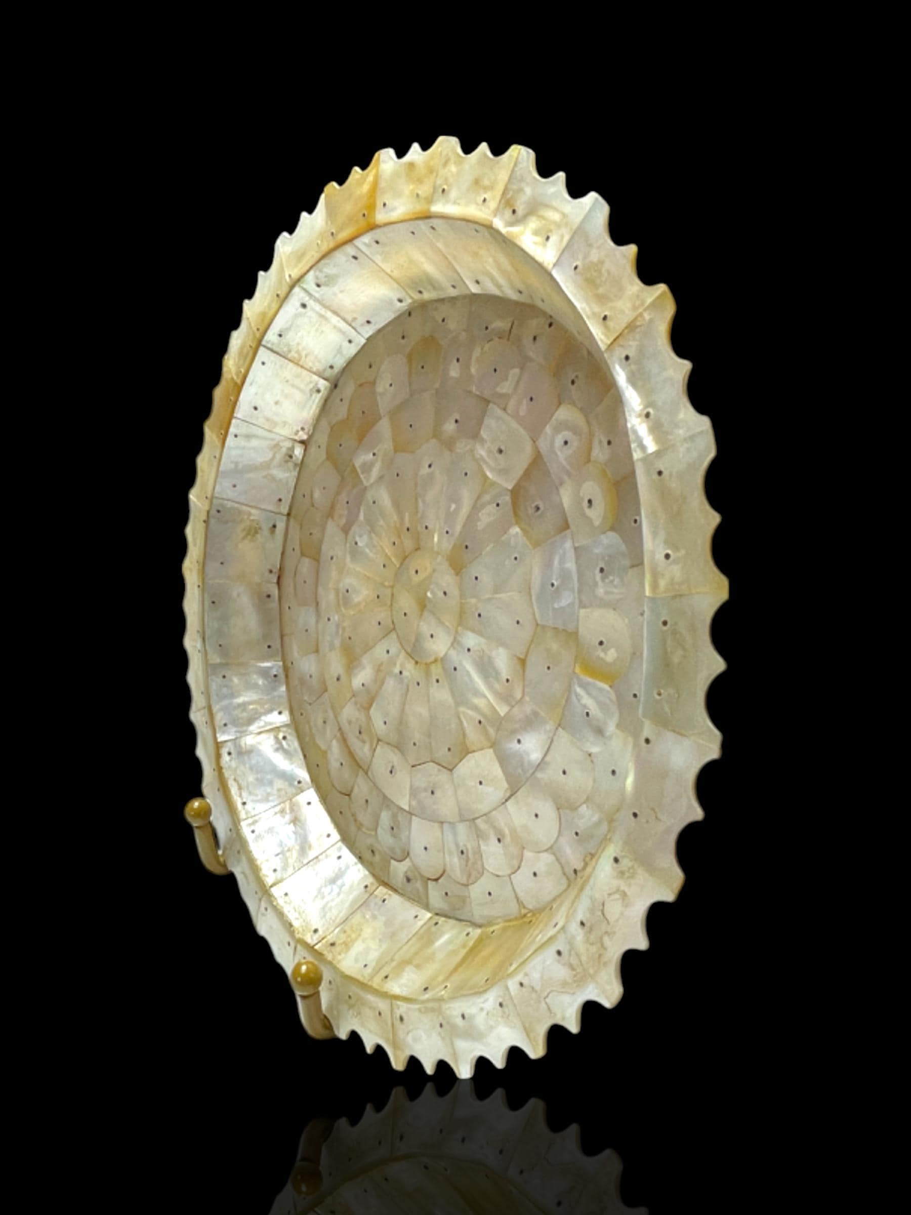 Large Antique Goa Mother of Pearl Serving Dish. With Stand.