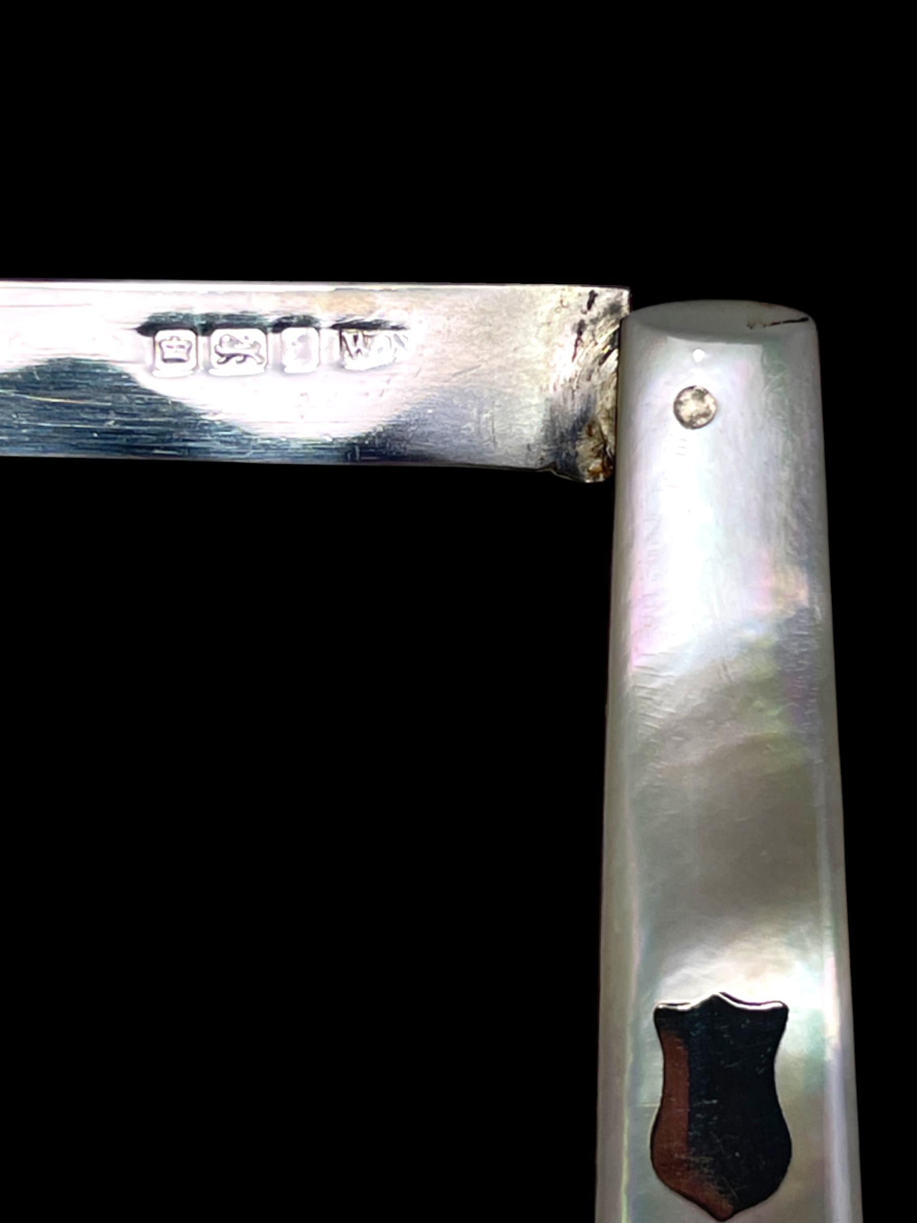 Antique Mother of Pearl Sterling Silver Folding Pocket Knife, London. Cased.