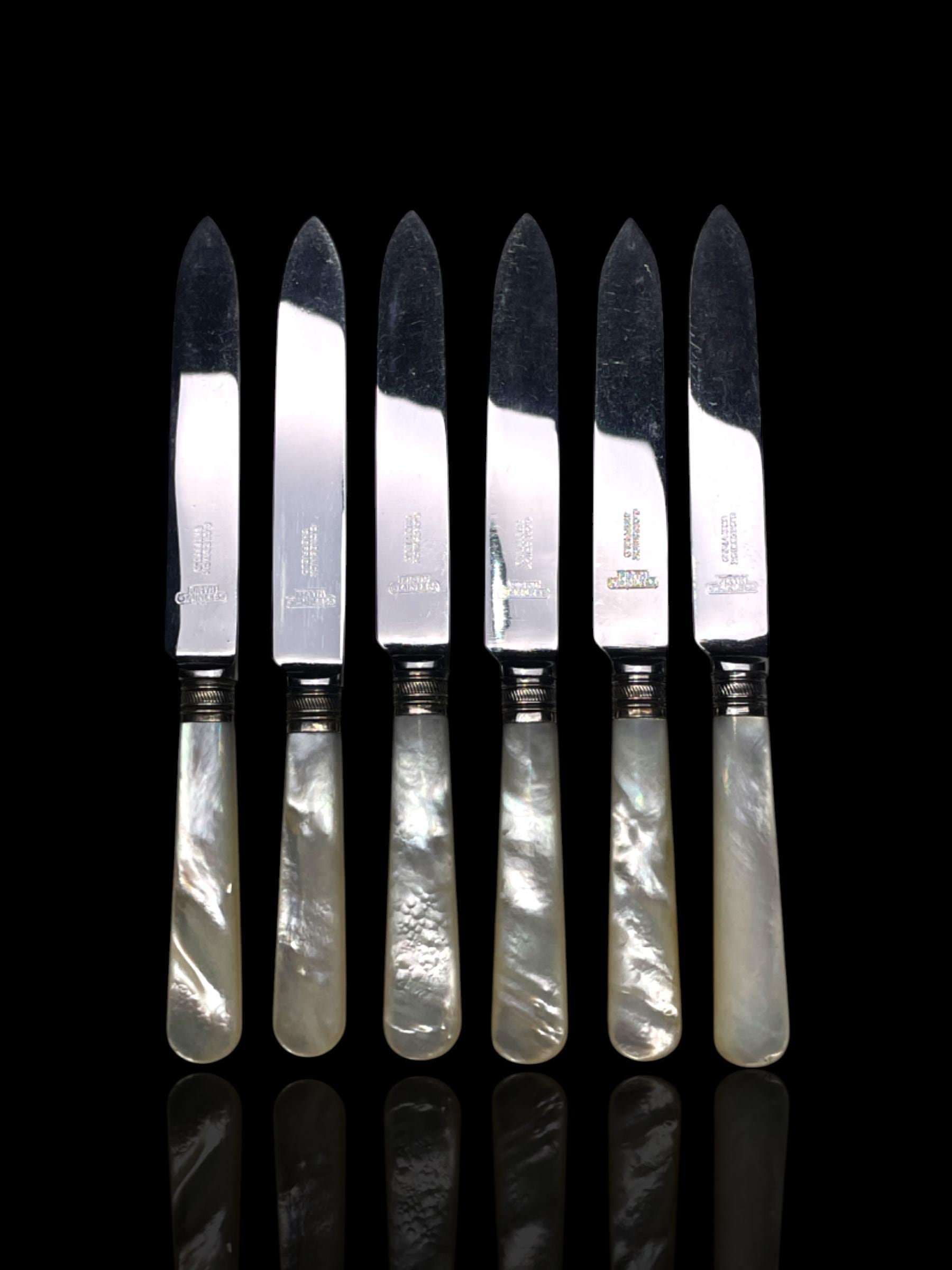 Vintage Mother of Pearl Butter Knives Set: Circa 1920s, Firth Stainless Steel, Sheffield England.