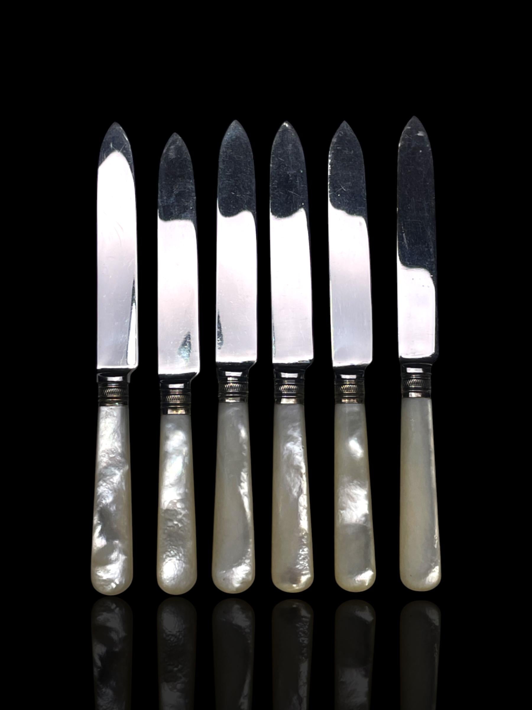Vintage Mother of Pearl Butter Knives Set: Circa 1920s, Firth Stainless Steel, Sheffield England.