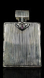 Art Deco Style Hip-Silver Flask with Enamel Nude and American Flag Motif. Cased.