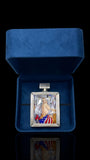 Art Deco Style Hip-Silver Flask with Enamel Nude and American Flag Motif. Cased.