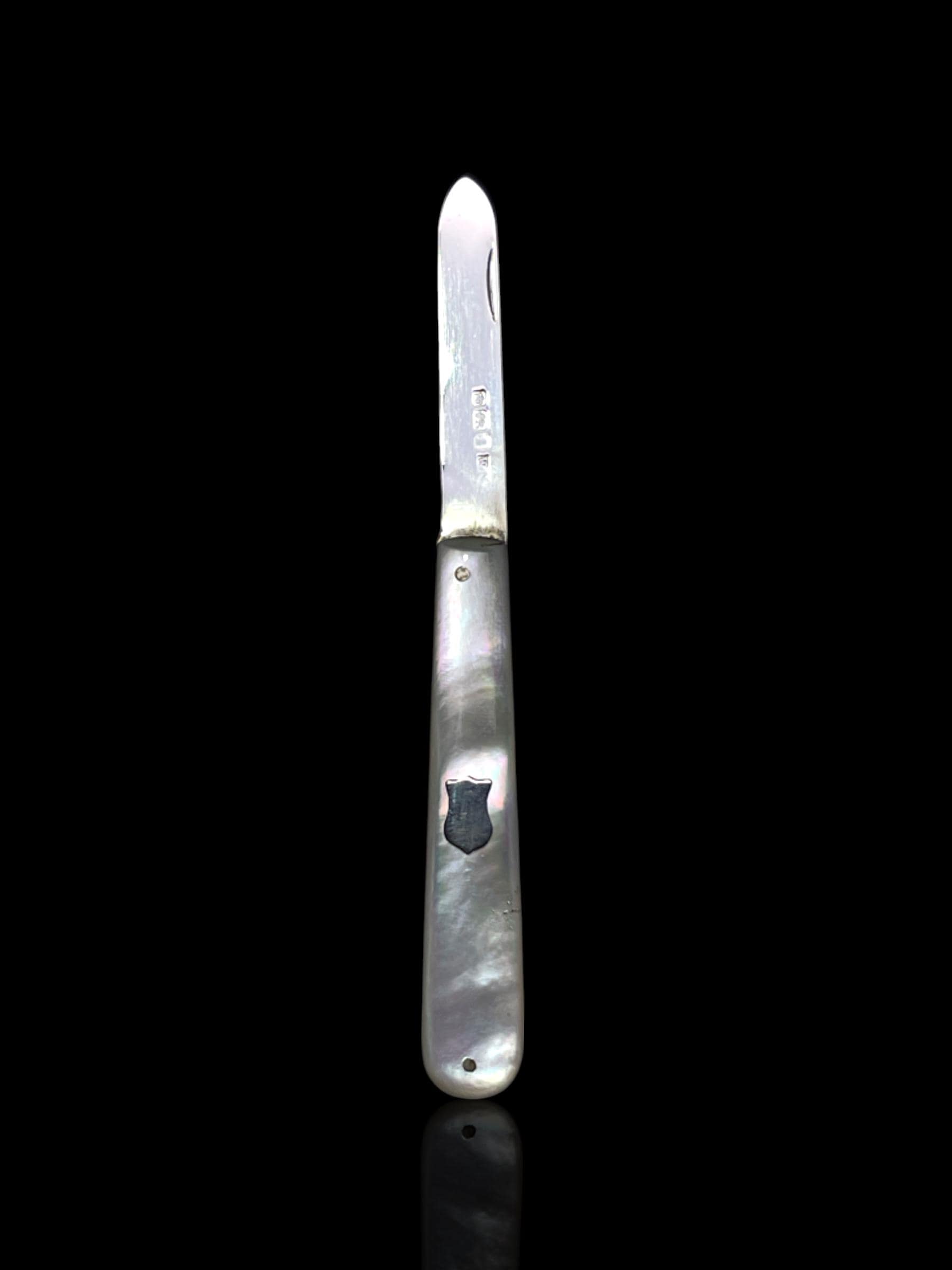 Antique Mother of Pearl Sterling Silver Folding Pocket Knife, London. Cased.