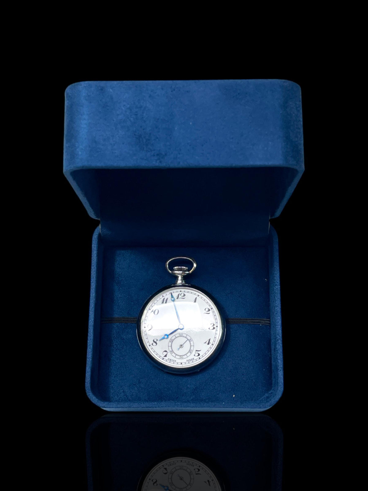 Swiss-Made Steel Pocket Watch with Desk Stand & Keychain