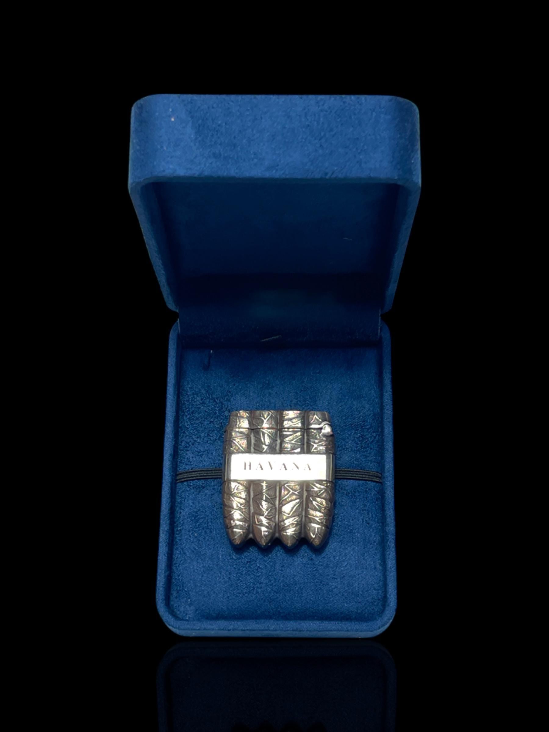 Exceptional Vintage Cigar-shaped Sterling Silver Vesta (Match Holder) . Engraved 'Havana'.