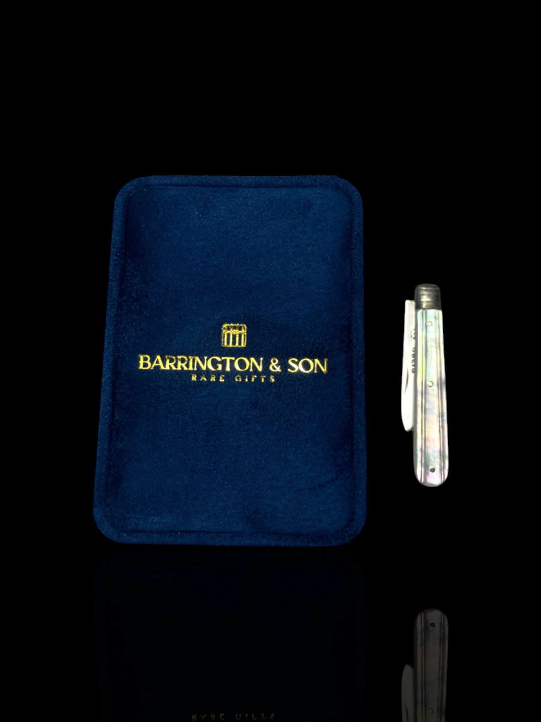 Antique Mother of Pearl and Sterling Silver Pocket Knife. 1878, William Moulson, England.