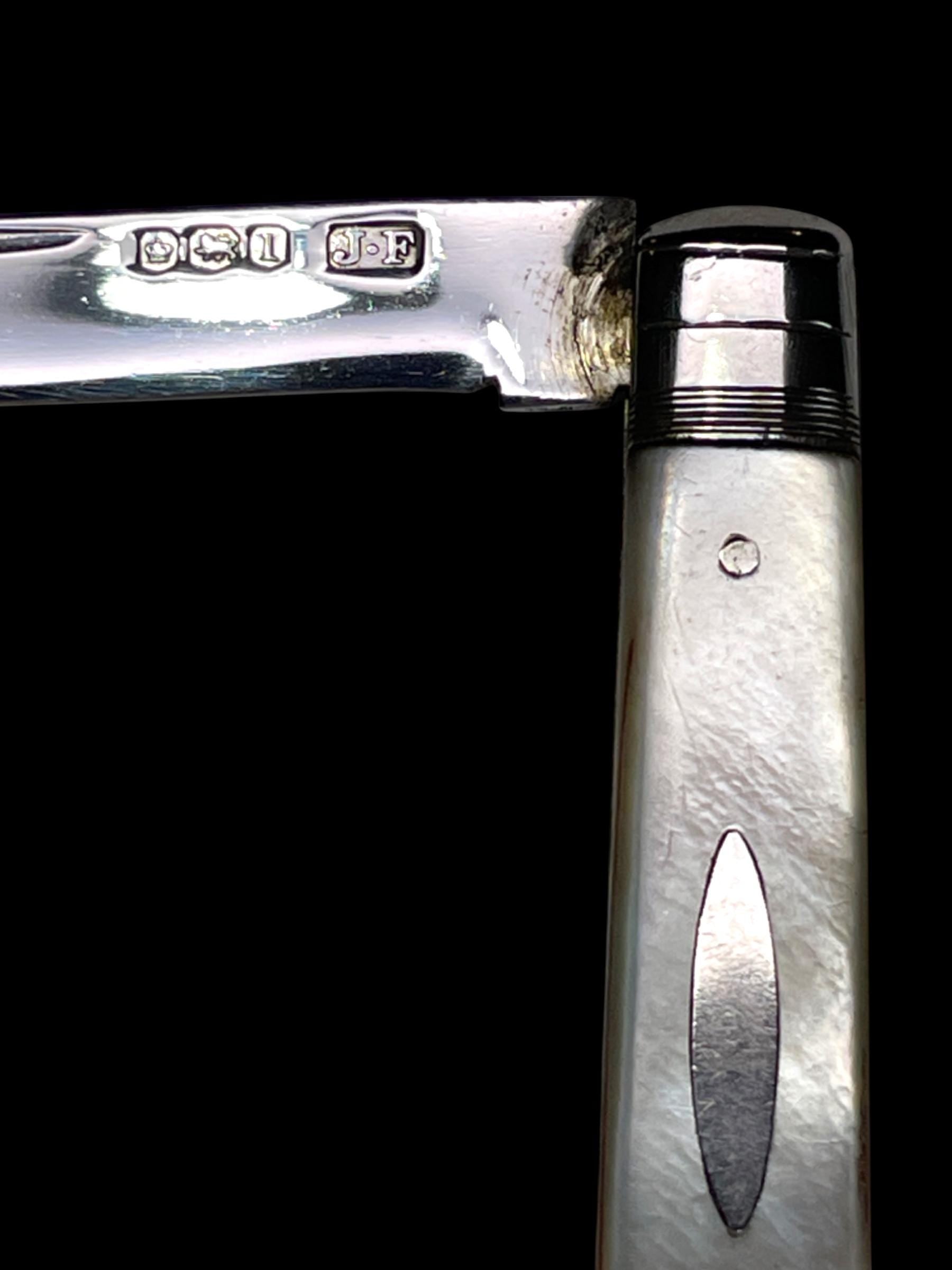 Antique Pocket Knife: 1910, James Fenton, England. Mother of Pearl and Stirling Silver. Cased.