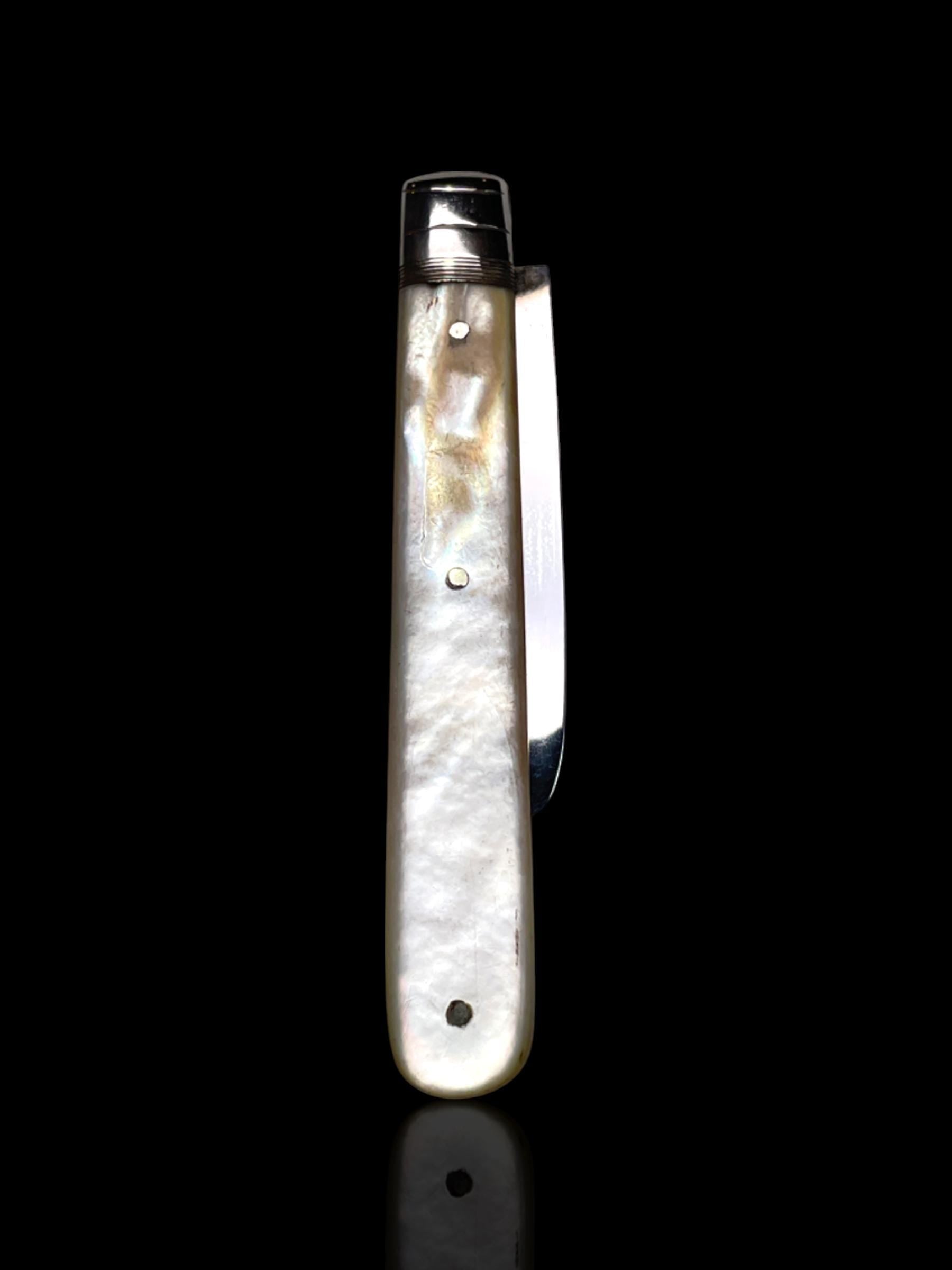 Antique Pocket Knife: 1910, James Fenton, England. Mother of Pearl and Stirling Silver. Cased.