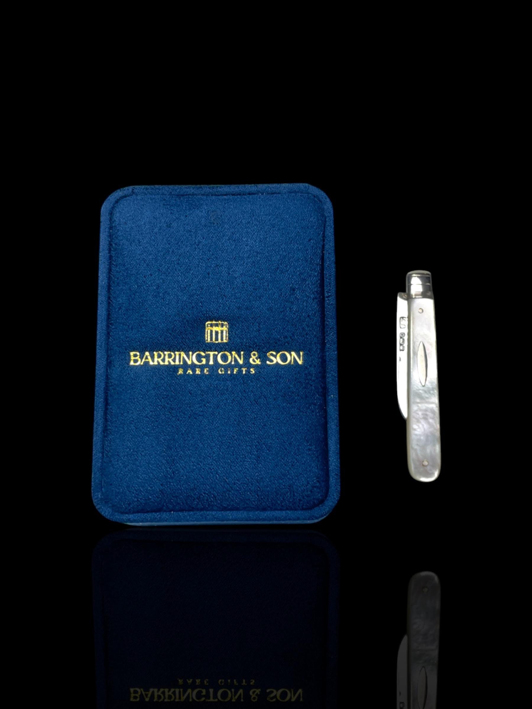 Antique Pocket Knife: 1910, James Fenton, England. Mother of Pearl and Stirling Silver. Cased.