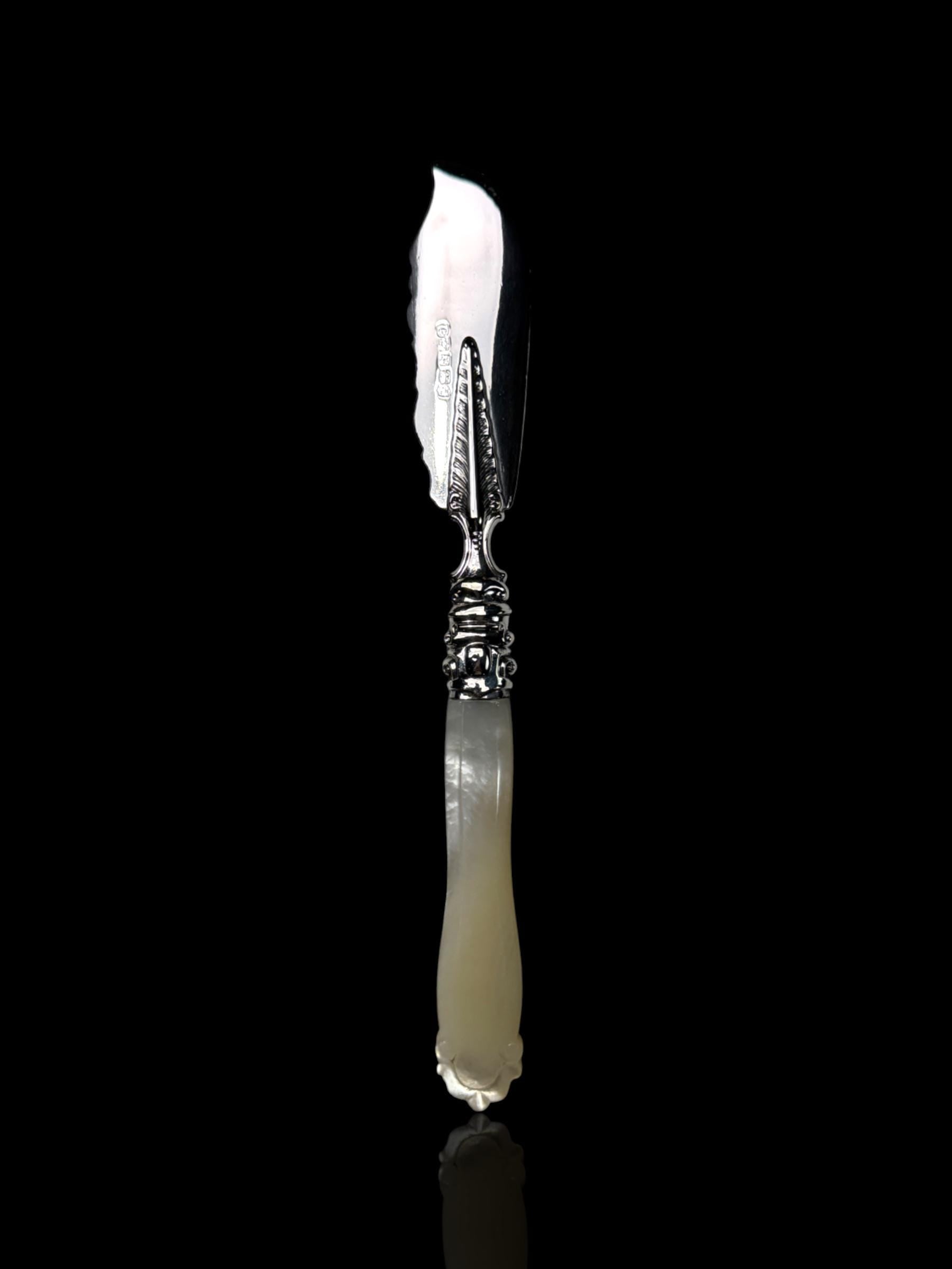 Victorian Butter Knife: 1856, Sterling Silver and Mother of Pearl. Cased.