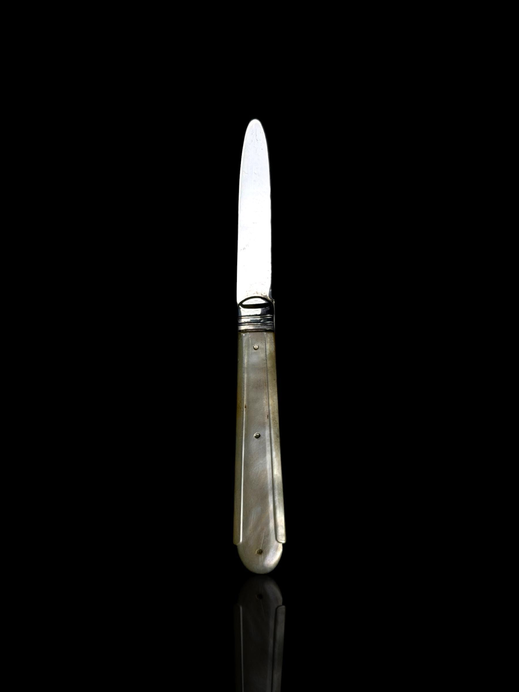 Antique Pocket Knife. 1859, Sterling Silver and Mother of Pearl. Hilliard and Thomason, England.