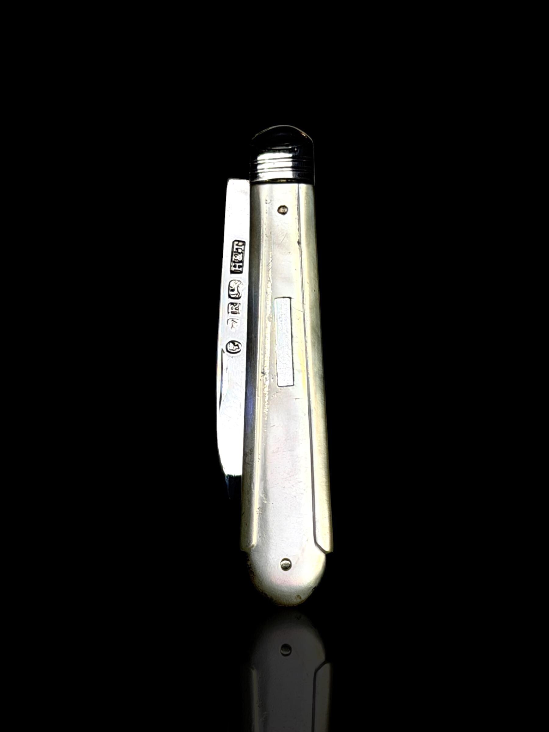 Antique Pocket Knife. 1859, Sterling Silver and Mother of Pearl. Hilliard and Thomason, England.