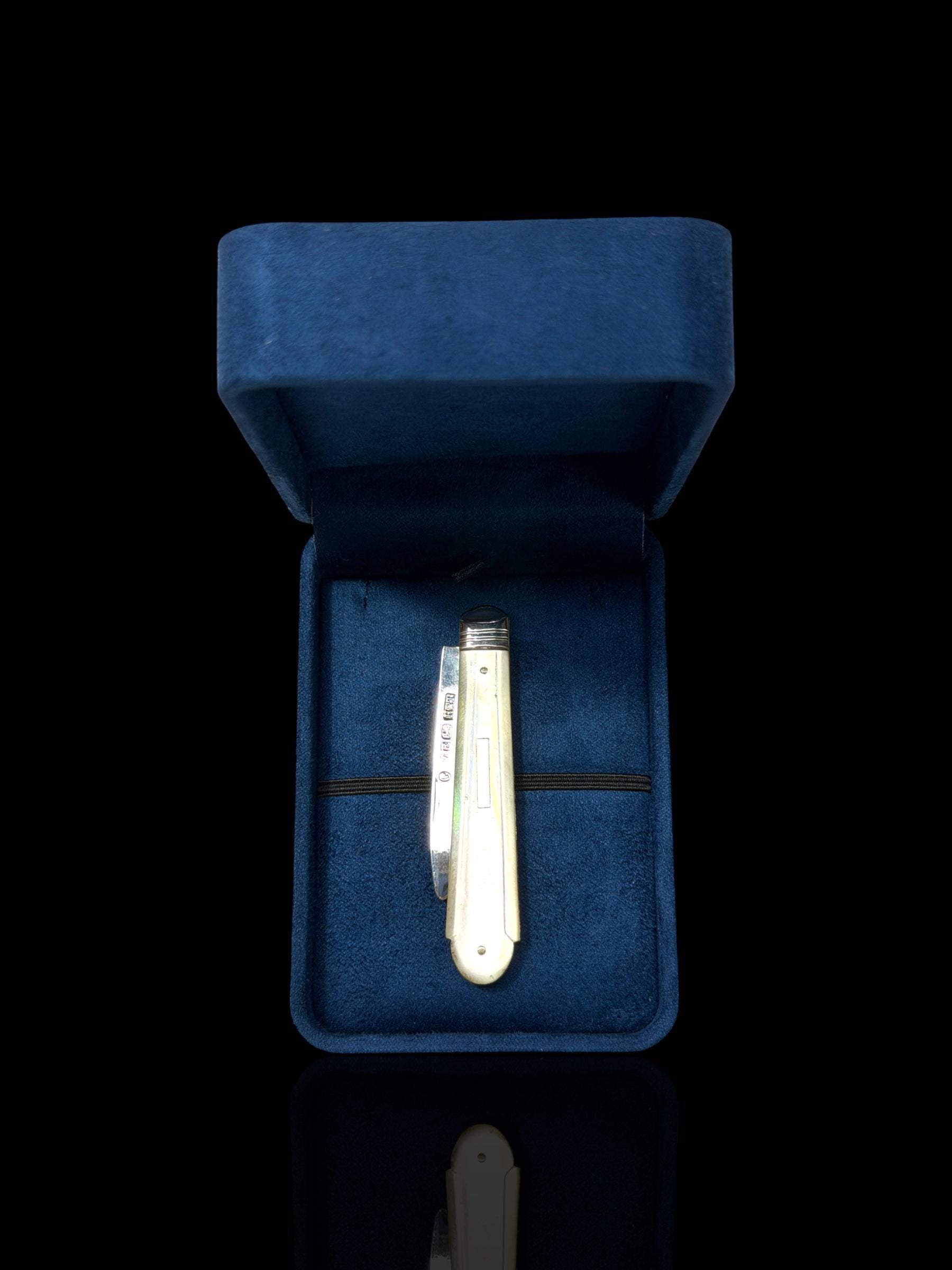 Antique Pocket Knife. 1859, Sterling Silver and Mother of Pearl. Hilliard and Thomason, England.