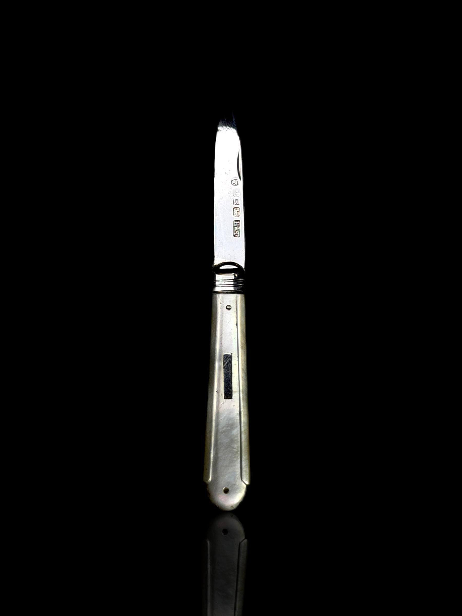 Antique Pocket Knife. 1859, Sterling Silver and Mother of Pearl. Hilliard and Thomason, England.