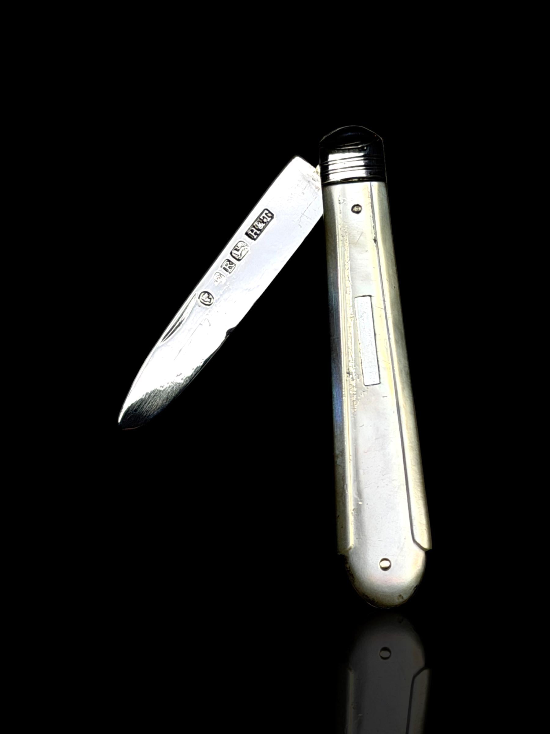 Antique Pocket Knife. 1859, Sterling Silver and Mother of Pearl. Hilliard and Thomason, England.