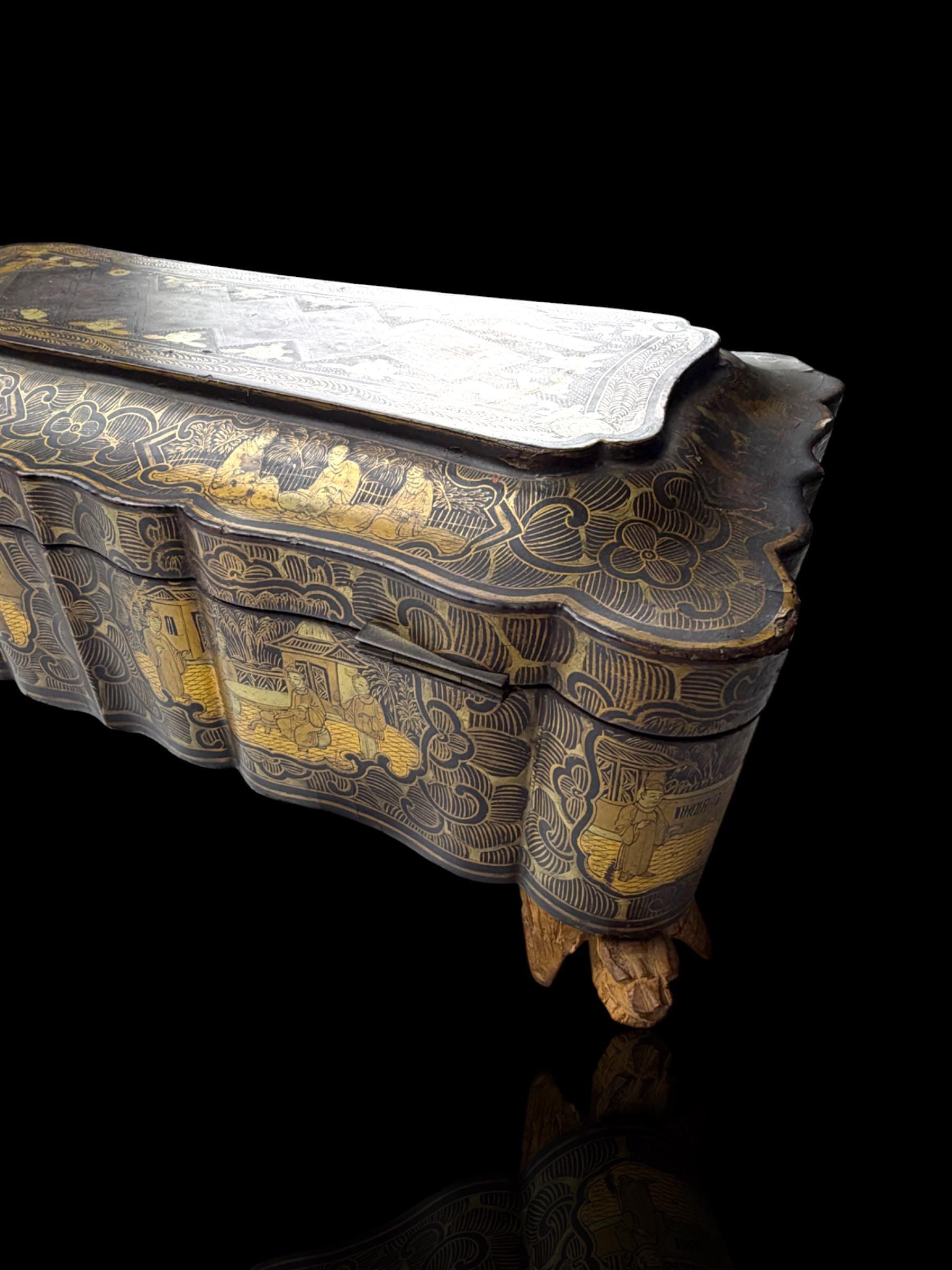 19th Century Lacquer Games Box. Hand-Painted.