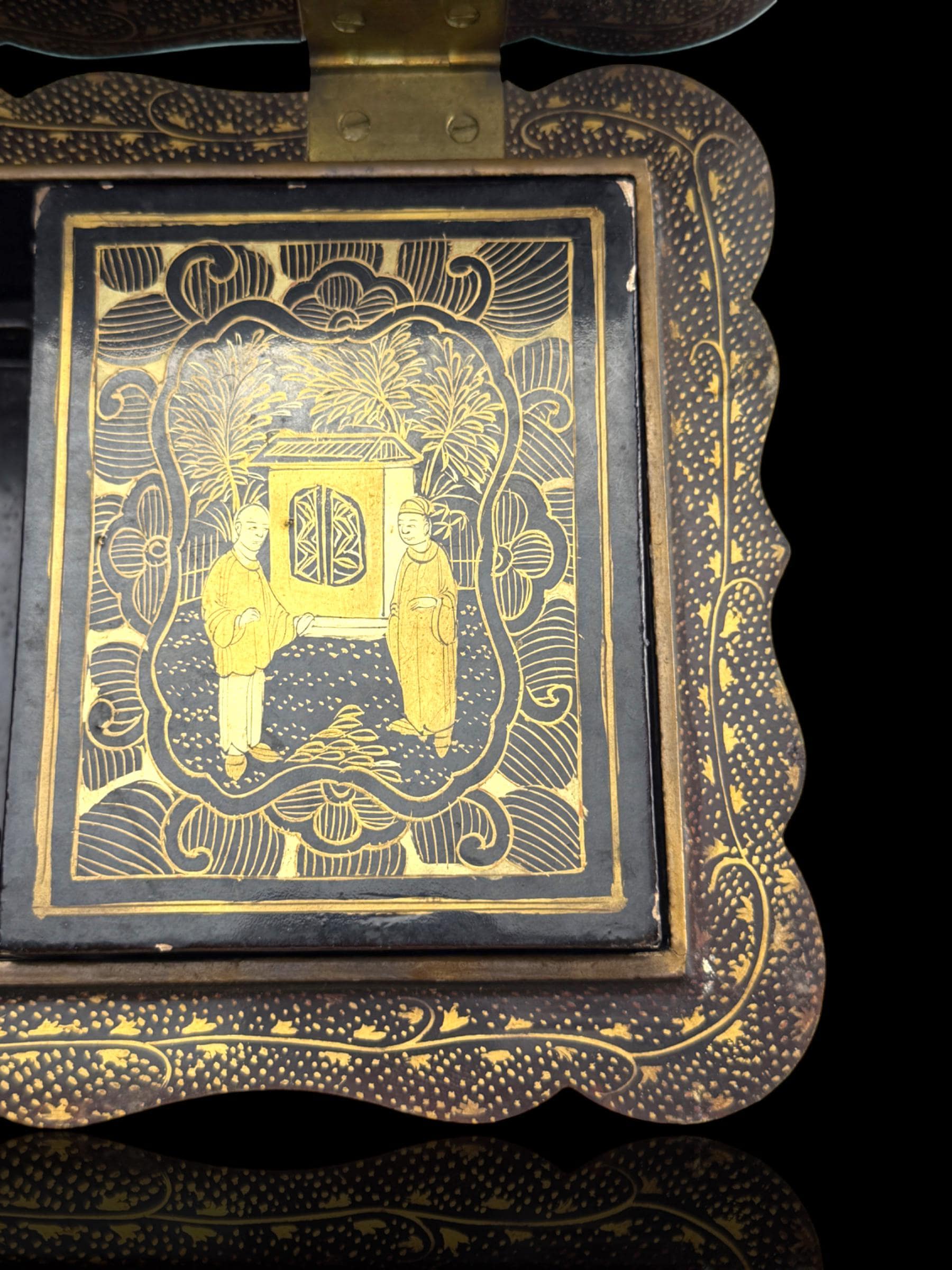 19th Century Lacquer Games Box. Hand-Painted.