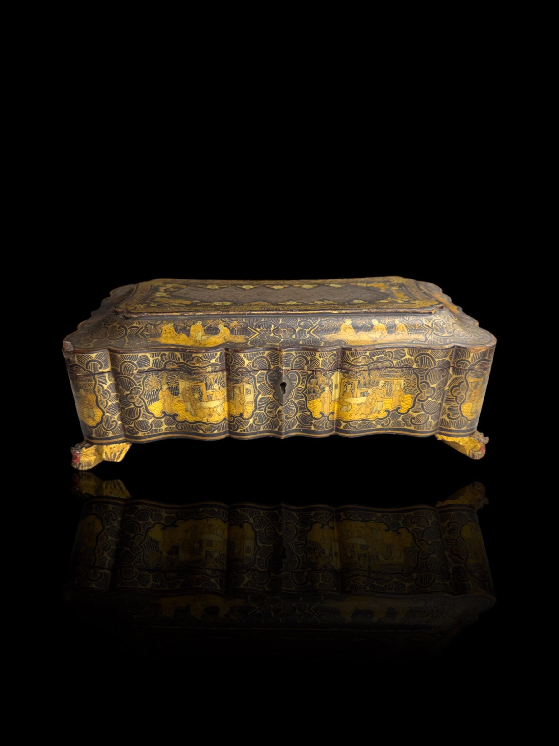 19th Century Lacquer Games Box. Hand-Painted.
