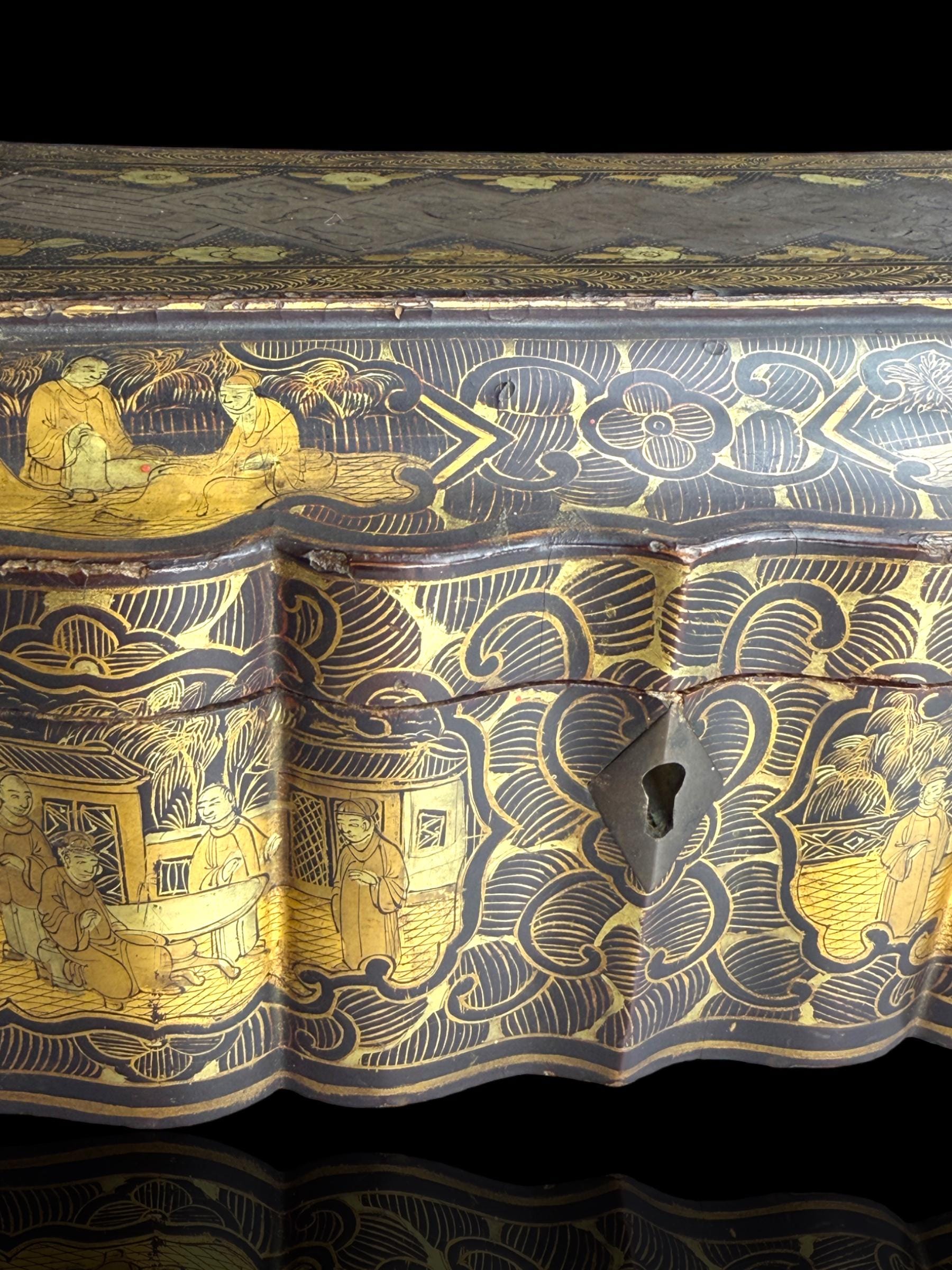 19th Century Lacquer Games Box. Hand-Painted.
