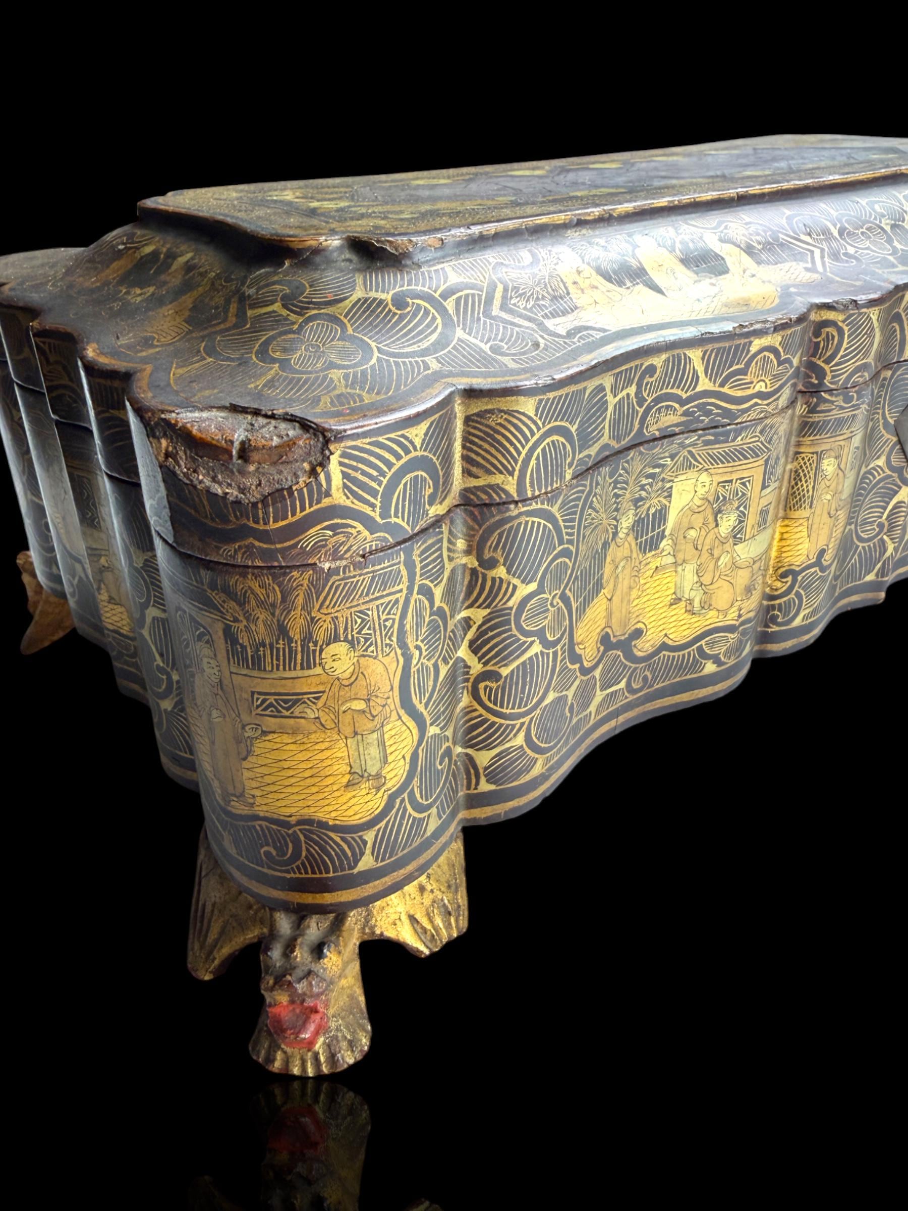 19th Century Lacquer Games Box. Hand-Painted.
