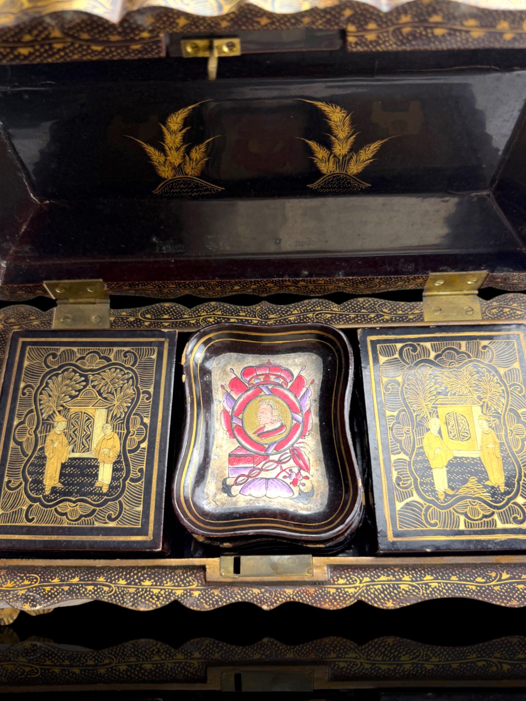 19th Century Lacquer Games Box. Hand-Painted.
