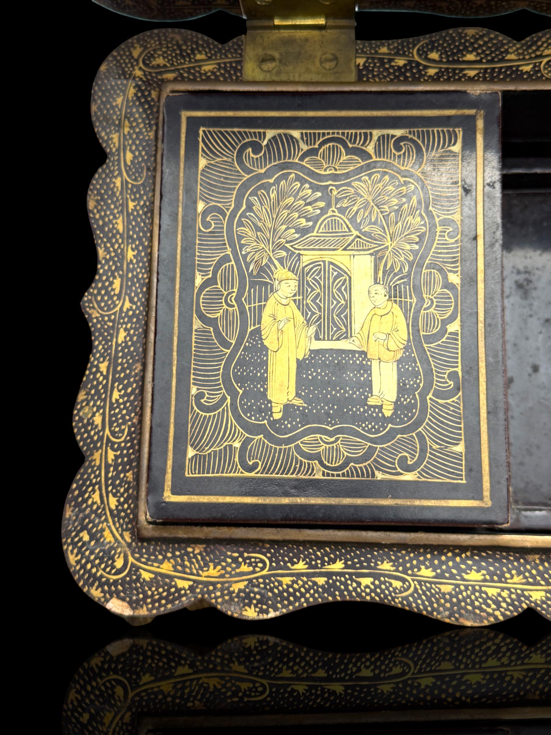 19th Century Lacquer Games Box. Hand-Painted.