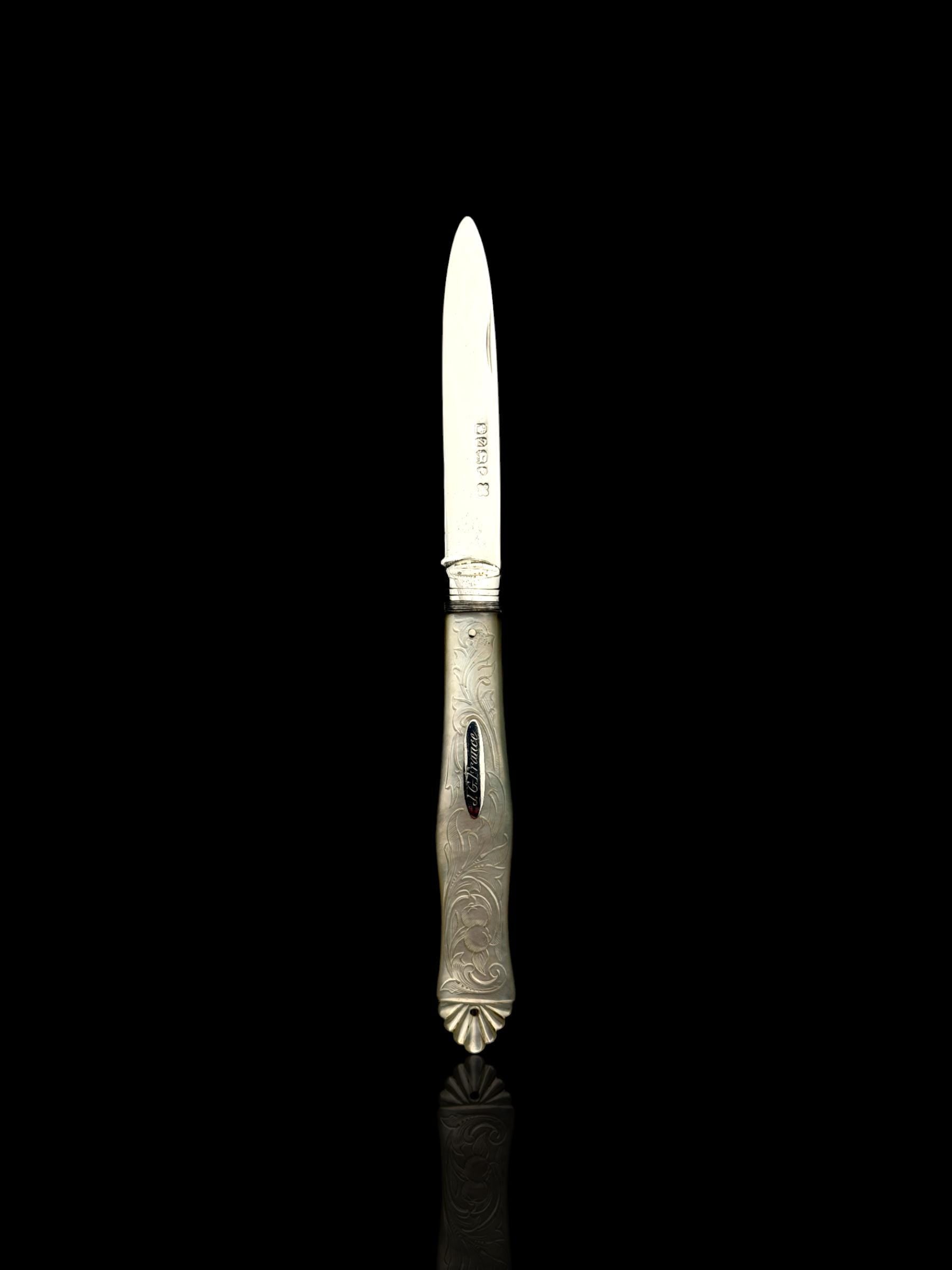 Antique Pocket Knife. 1876, Mother of Pearl and Sterling Silver. Cased.