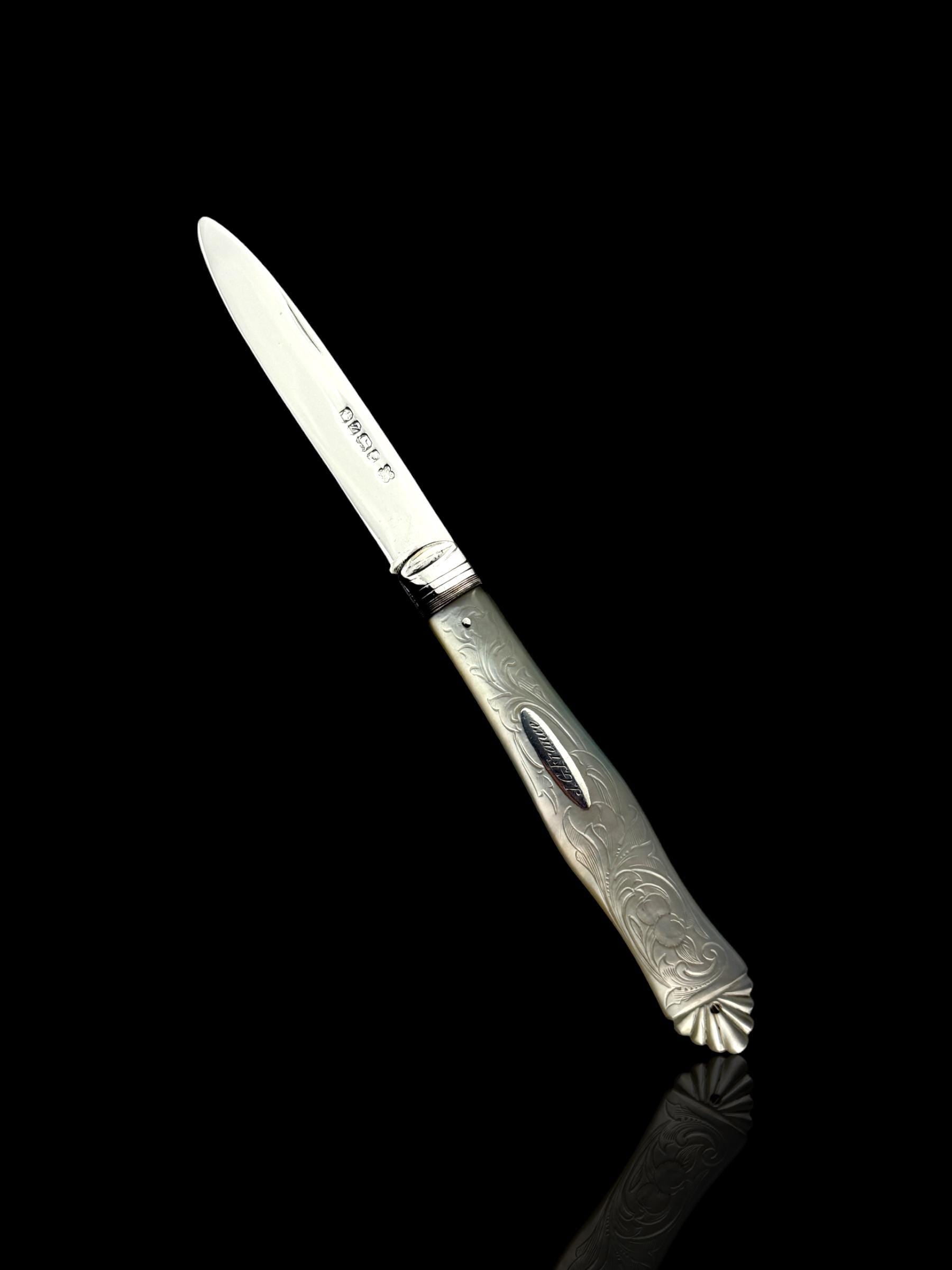 Antique Pocket Knife. 1876, Mother of Pearl and Sterling Silver. Cased.