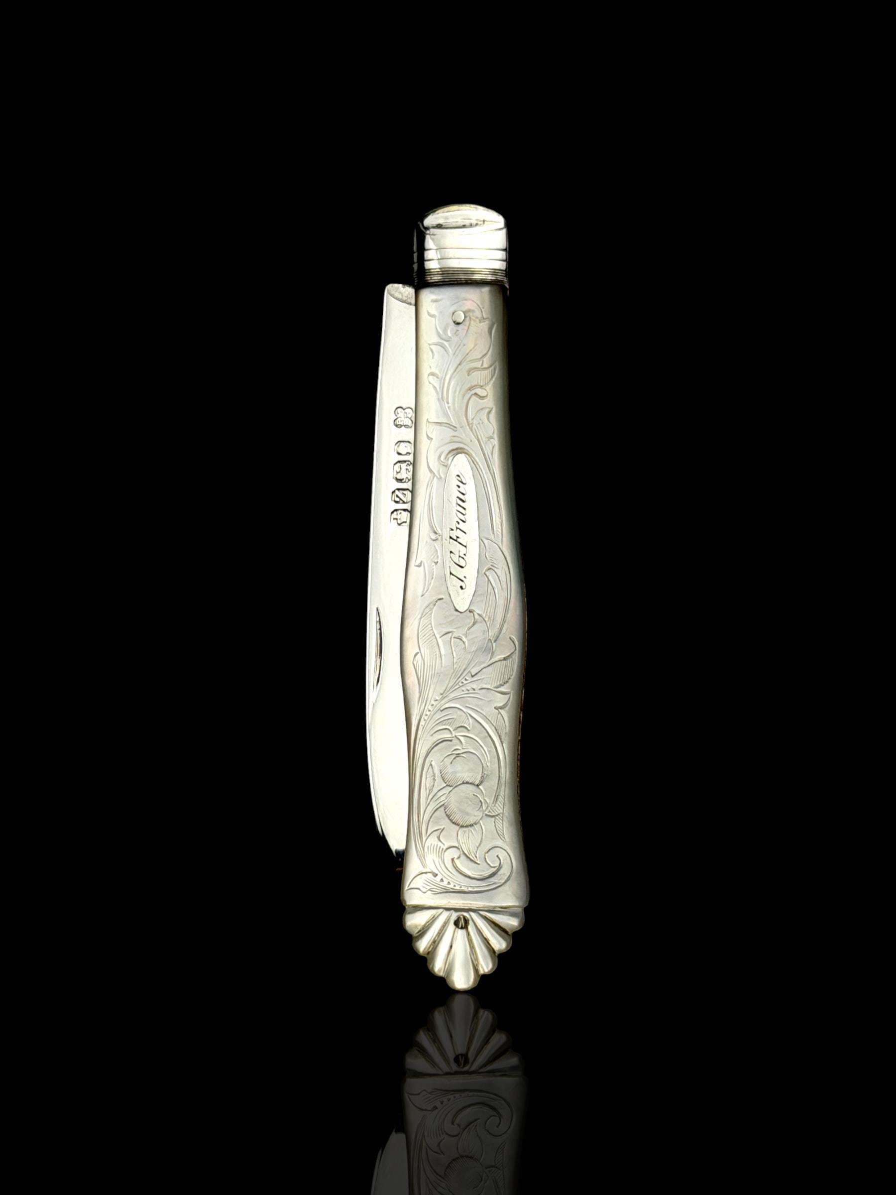 Antique Pocket Knife. 1876, Mother of Pearl and Sterling Silver. Cased.
