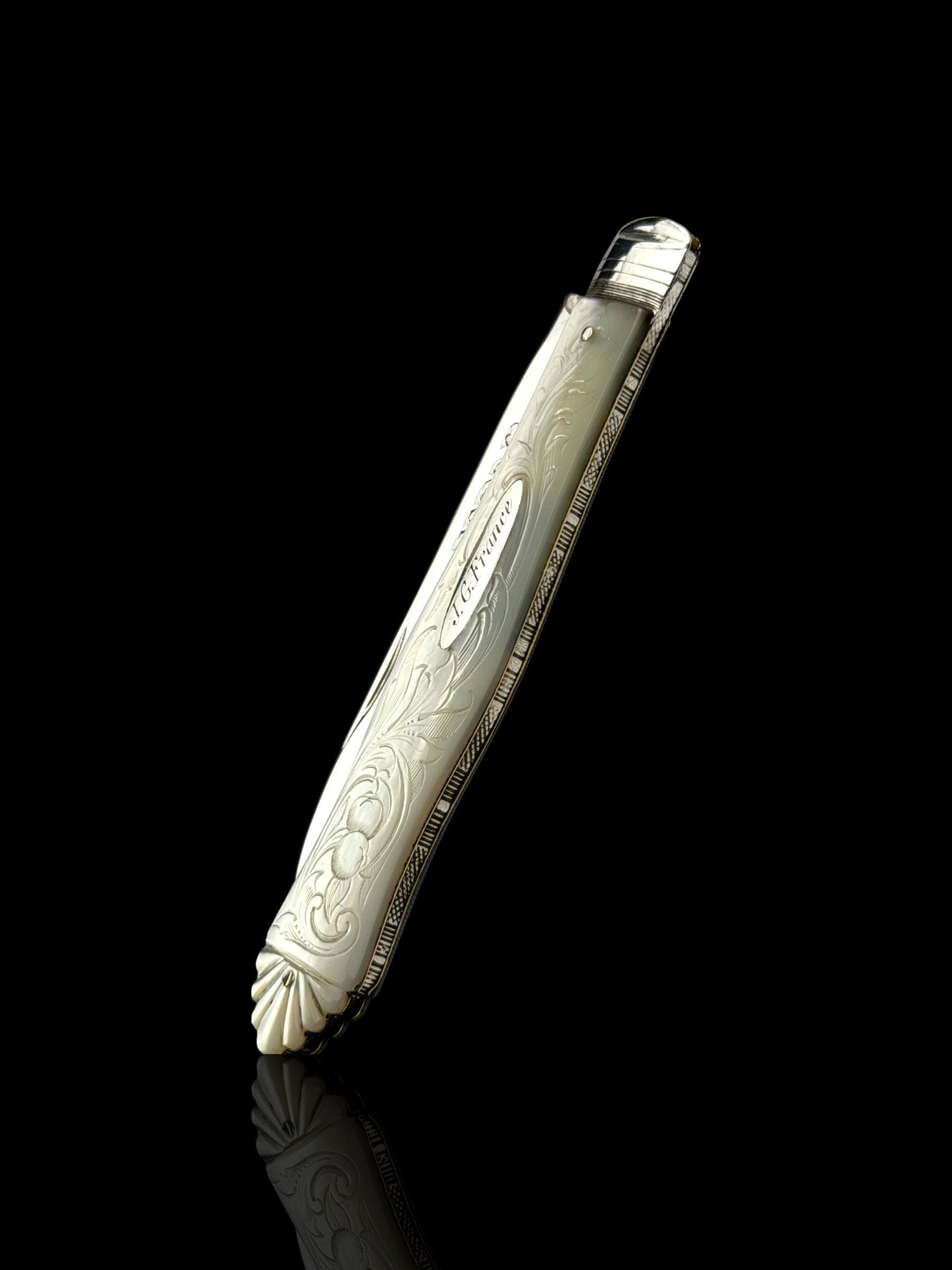 Antique Pocket Knife. 1876, Mother of Pearl and Sterling Silver. Cased.