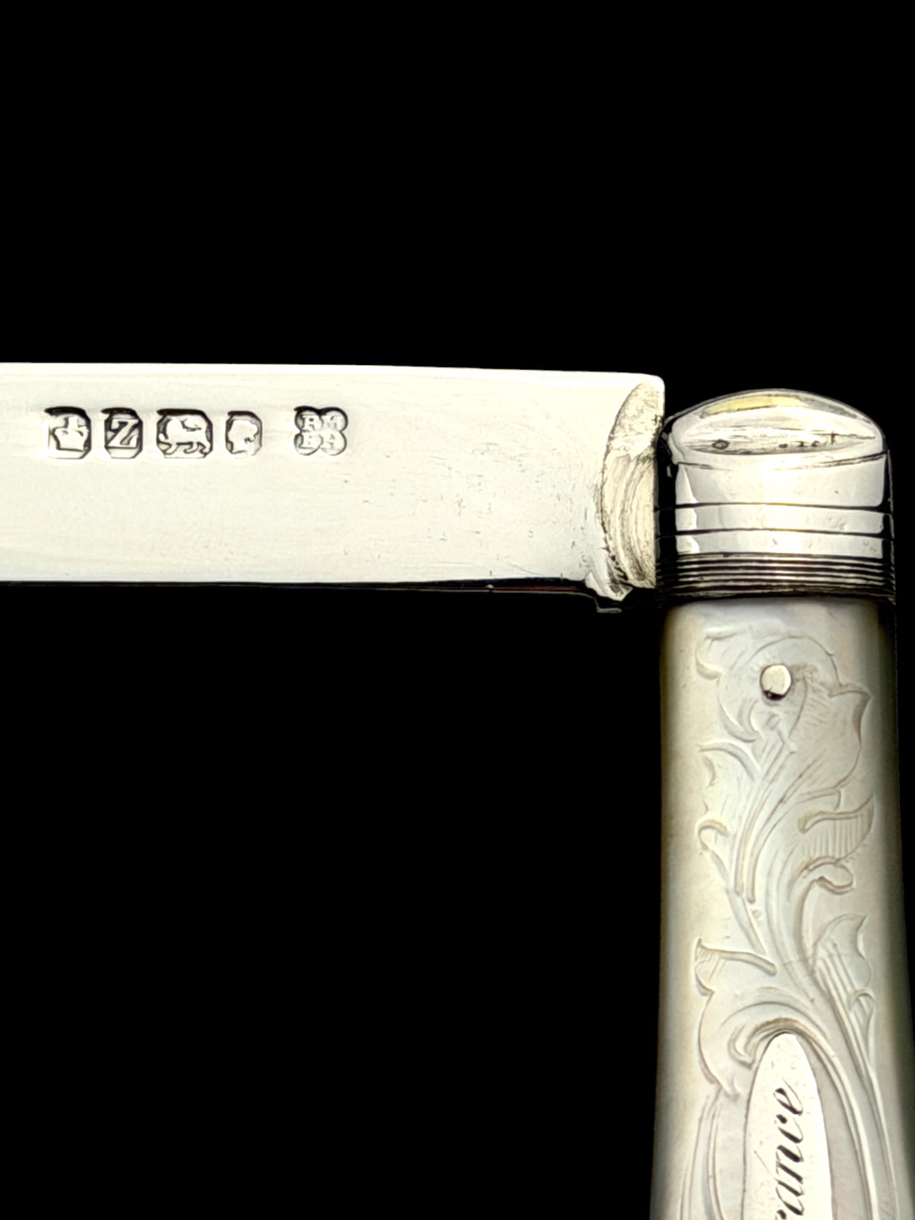 Antique Pocket Knife. 1876, Mother of Pearl and Sterling Silver. Cased.