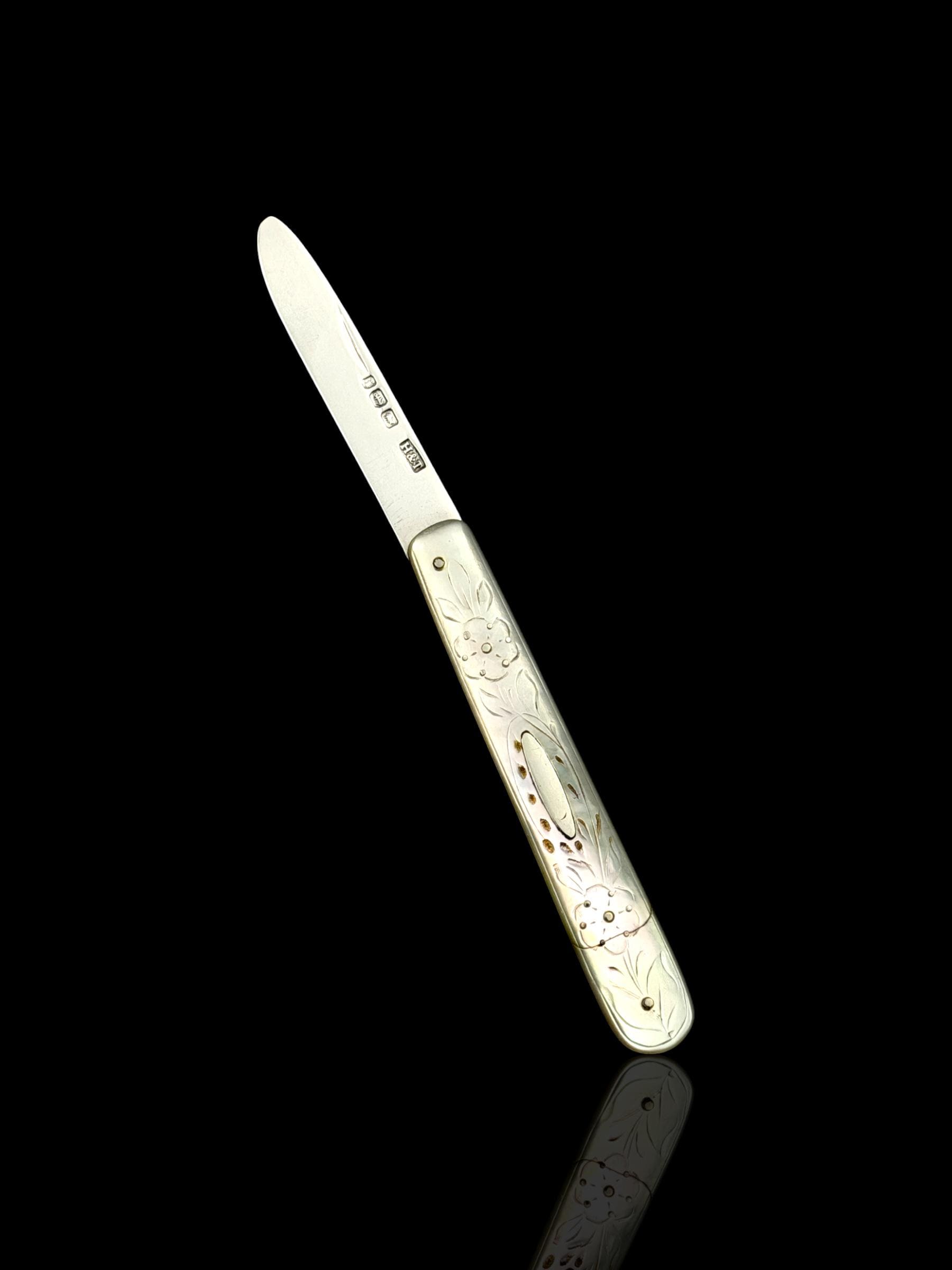 Antique Pocket Knife. 1880, Mother of Pearl and Sterling Silver.